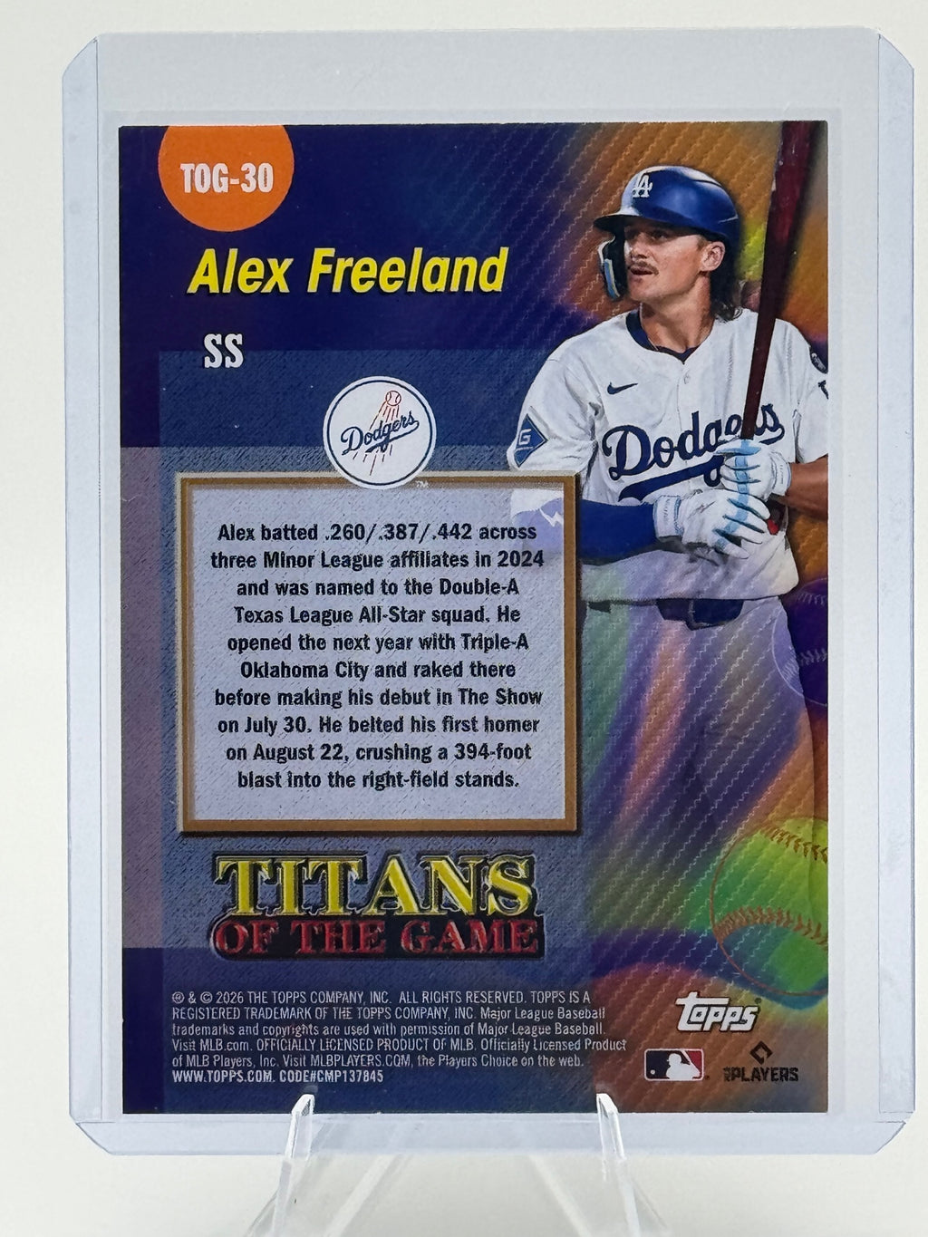 2026 Topps Alex Freeland #TOG-30 Titans of the Game Los Angeles Dodgers NM