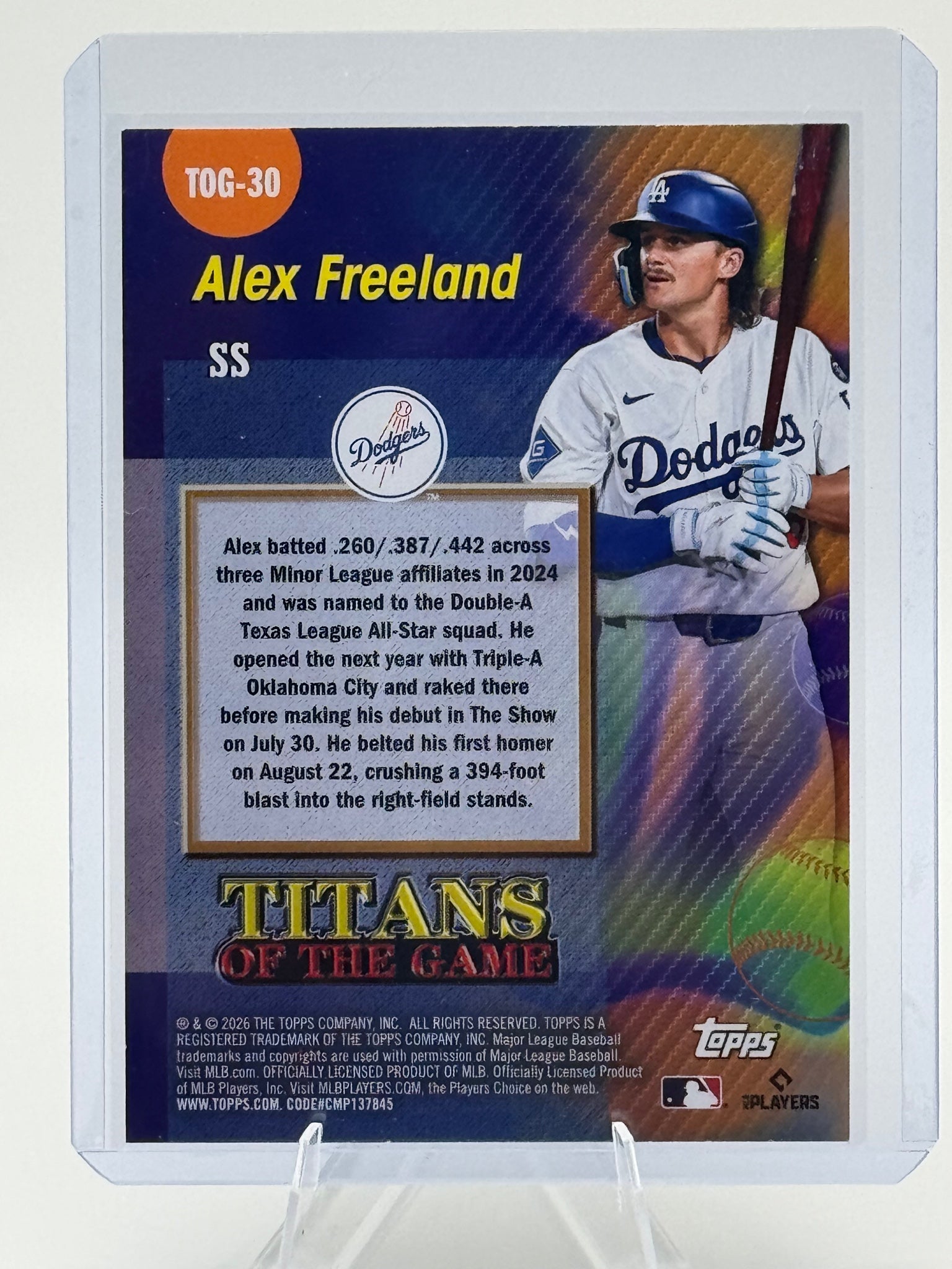 2026 Topps Alex Freeland #TOG-30 Titans of the Game Los Angeles Dodgers NM