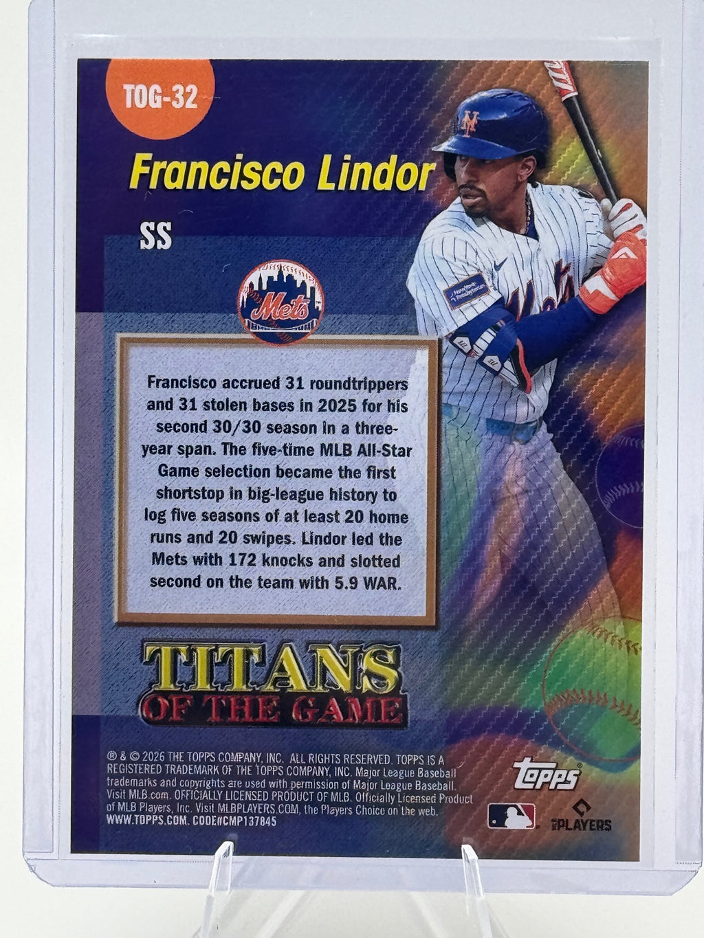 2026 Topps Francisco Lindor #TOG-32 Titans of the Game New York Mets NM