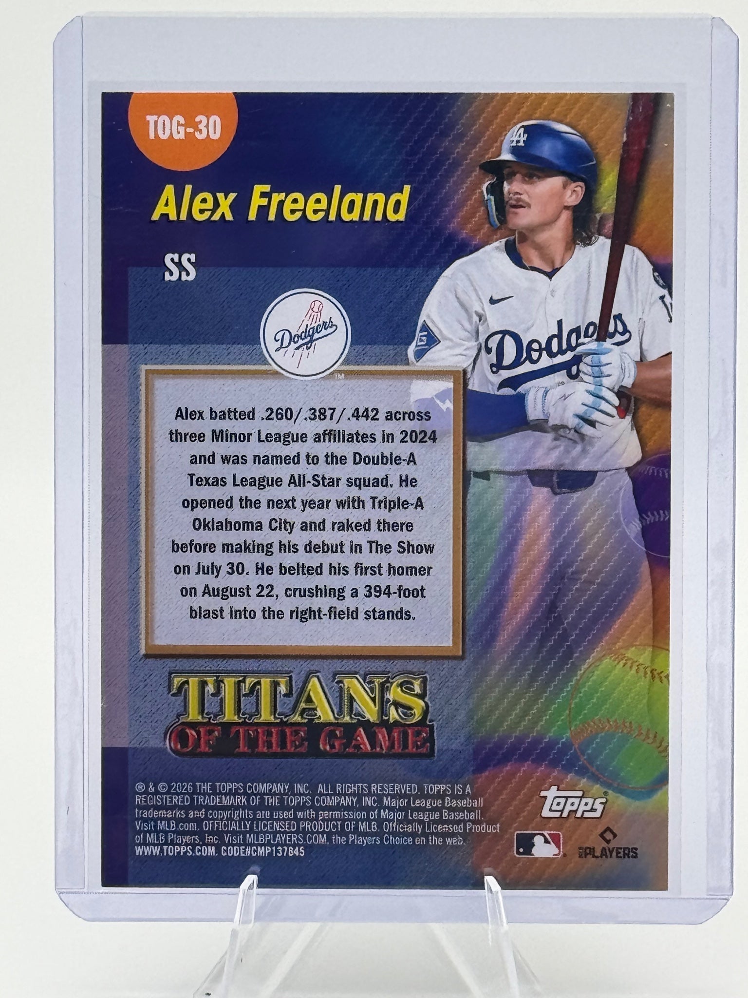 2026 Topps Alex Freeland #TOG-30 Titans of the Game Los Angeles Dodgers NM