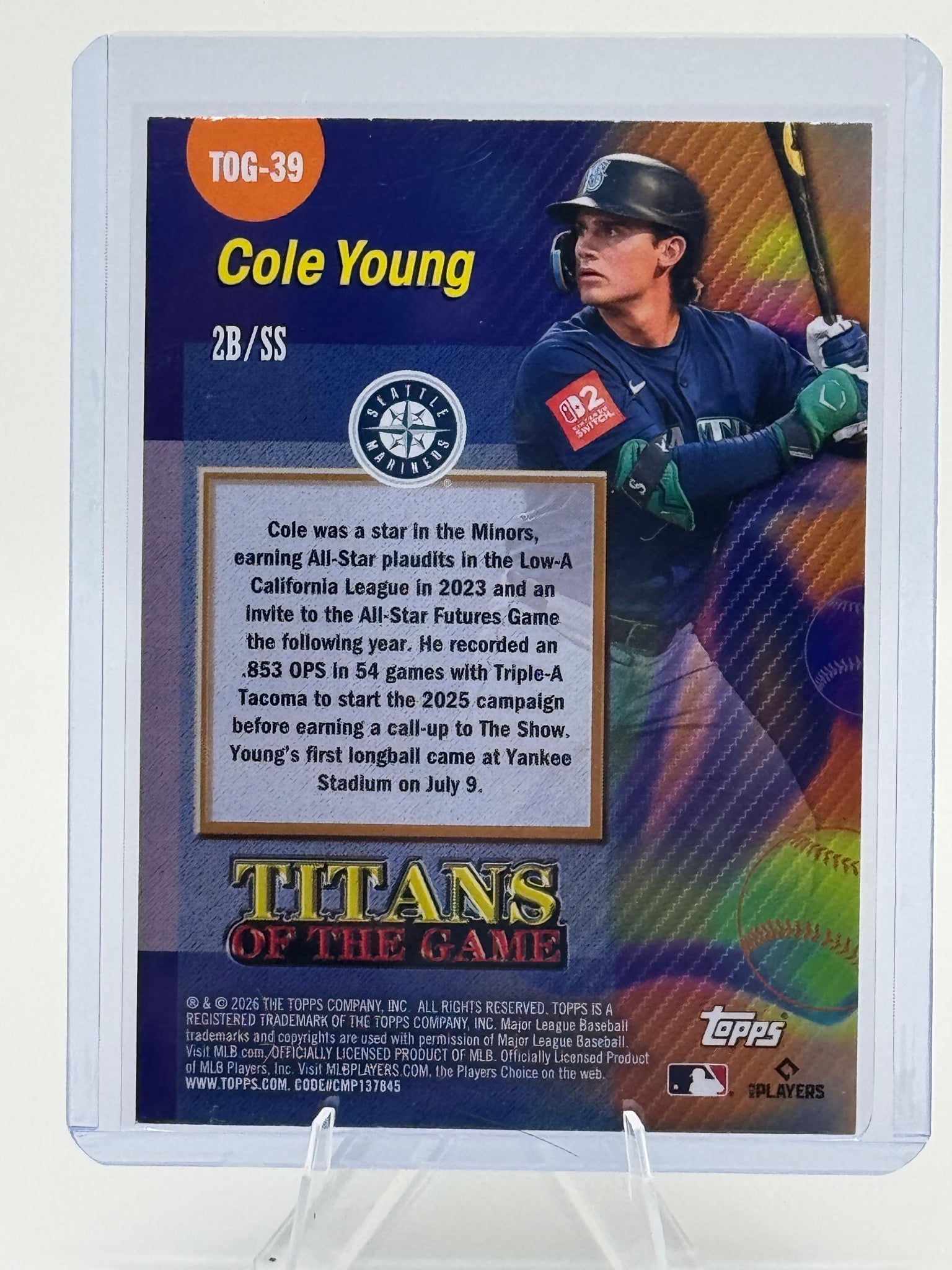2026 Topps Cole Young #TOG-39 Titans of the Game Seattle Mariners Near Mint