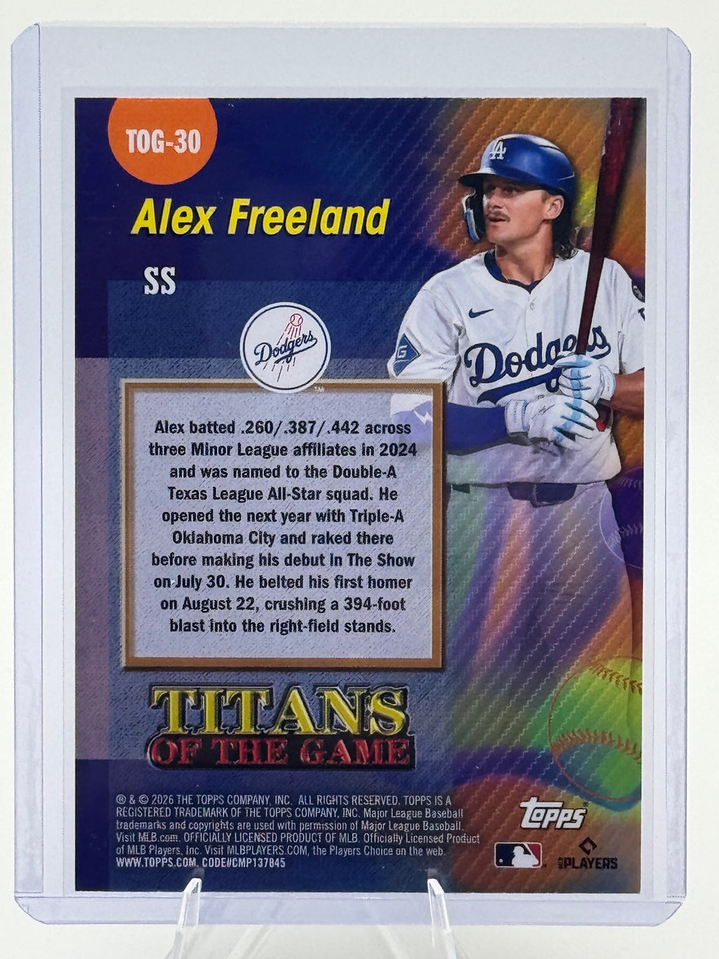 2026 Topps Alex Freeland #TOG-30 Titans of the Game Los Angeles Dodgers NM