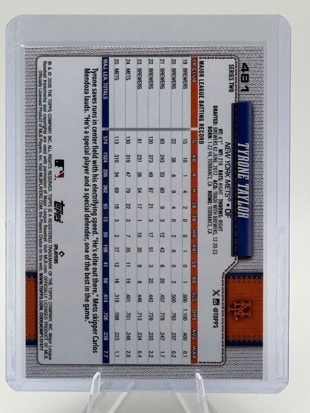 2026 Topps Tyrone Taylor #481 Rainbow Foil New York Mets Near Mint or Better