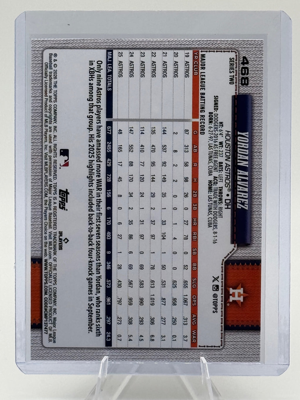 2026 Topps Yordan Alvarez #468 Rainbow Foil Houston Astros Near Mint or Better