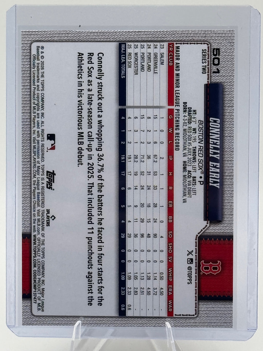 2026 Topps Connelly Early #501 Boston Red Sox Near Mint or Better