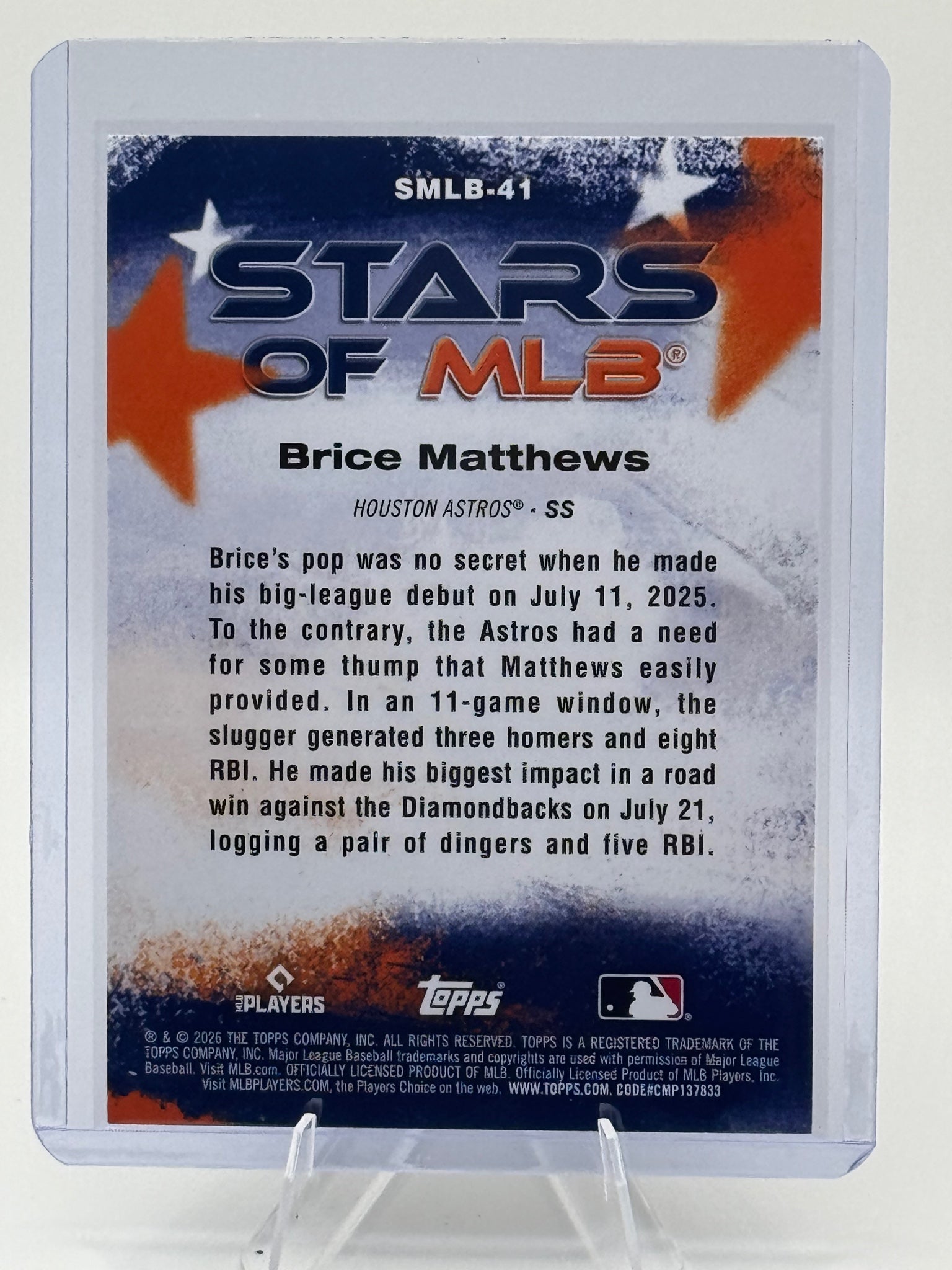 2026 Topps Brice Matthews #SMLB-41 Stars of MLB Houston Astros Near Mint