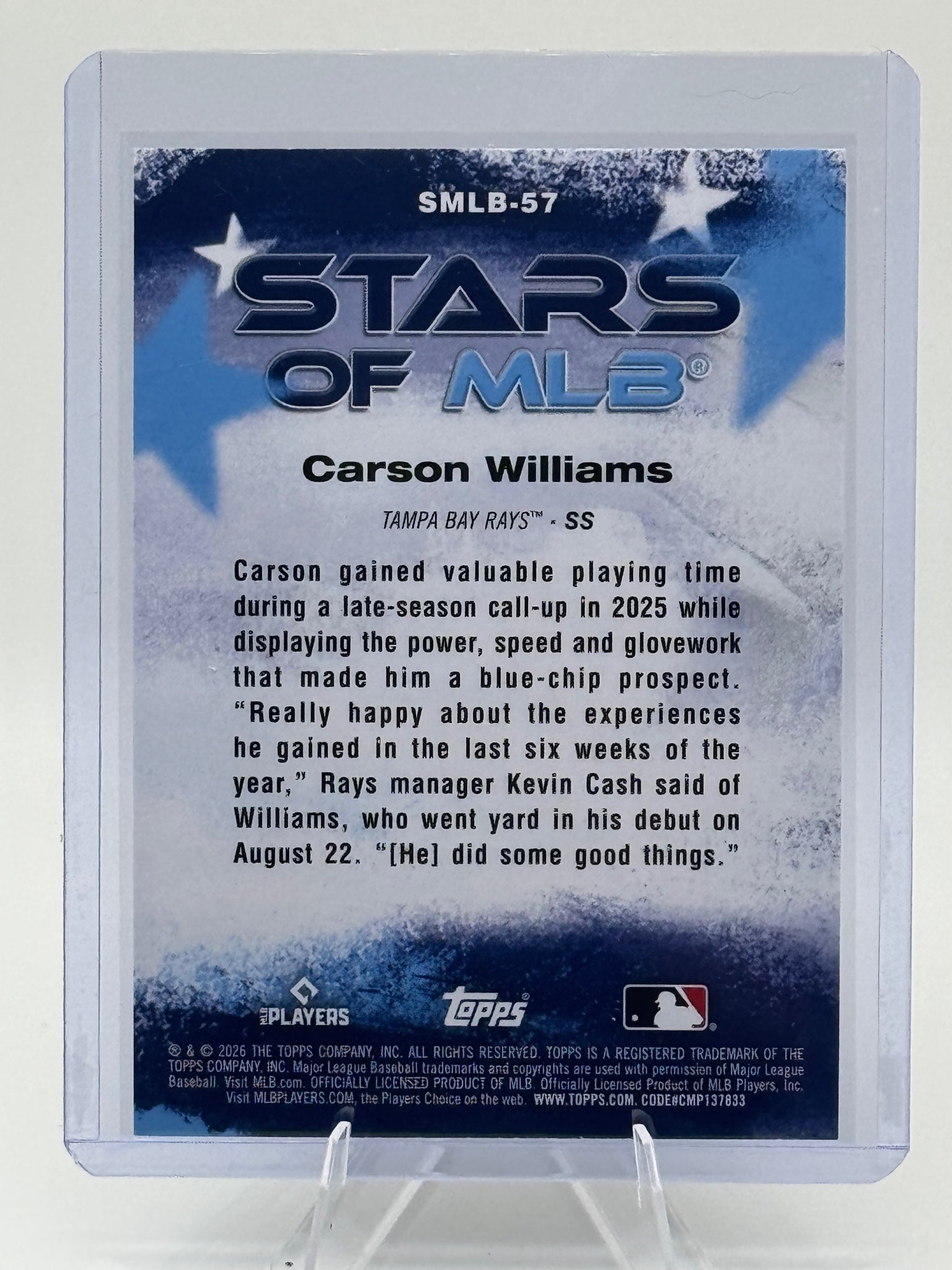 2026 Topps Carson Williams #SMLB-57 Stars of MLB Tampa Bay Rays Near Mint