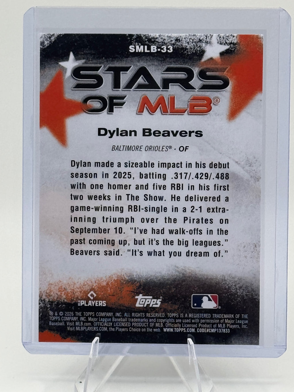 2026 Topps Dylan Beavers #SMLB-33 Stars of MLB Baltimore Orioles Near Mint