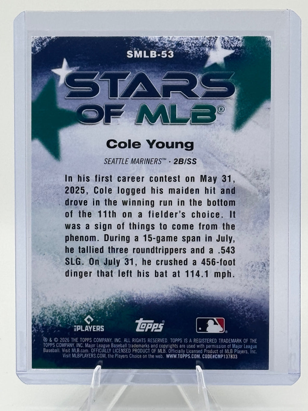 2026 Topps Cole Young #SMLB-53 Stars of MLB Seattle Mariners Near Mint or Better