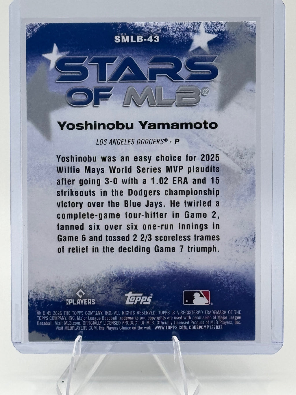 2026 Topps Yoshinobu Yamamoto #SMLB-43 Stars of MLB Los Angeles Dodgers NM