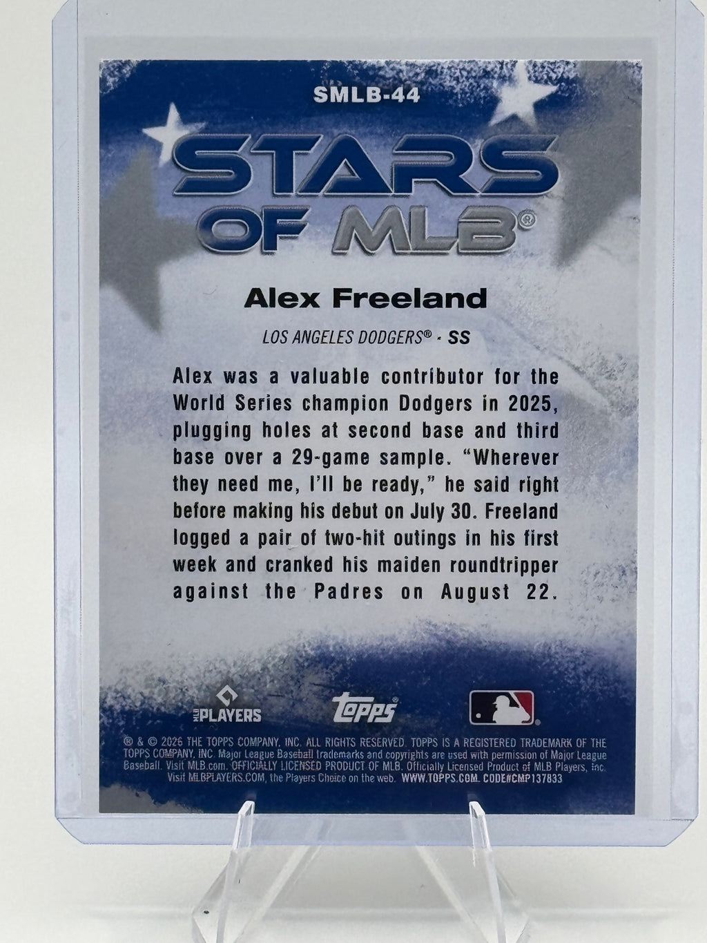 2026 Topps Alex Freeland #SMLB-44 Stars of MLB Los Angeles Dodgers Near Mint
