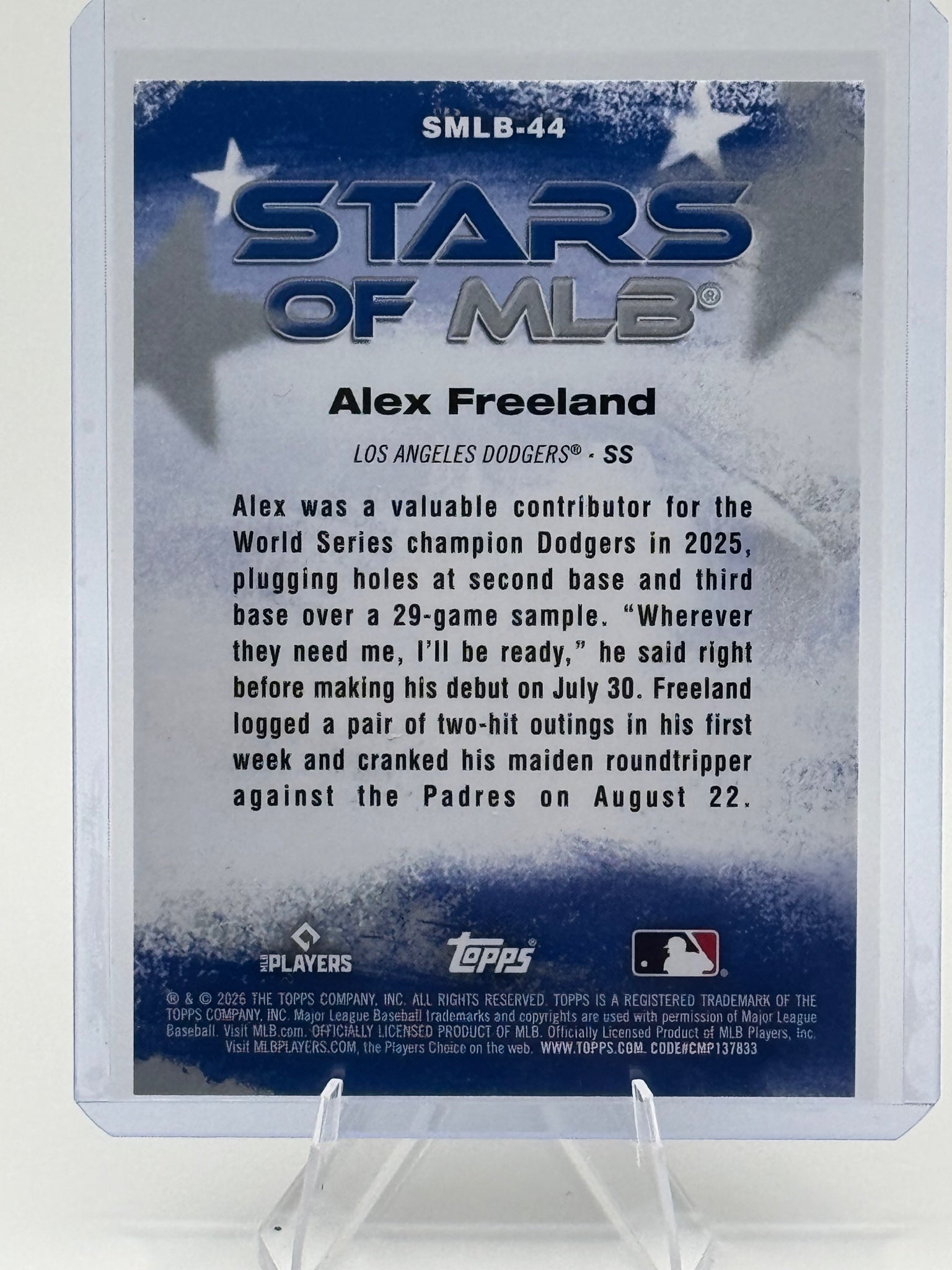 2026 Topps Alex Freeland #SMLB-44 Stars of MLB Los Angeles Dodgers Near Mint