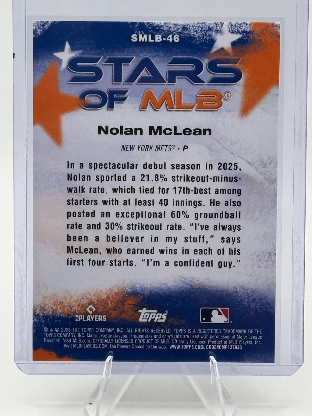 2026 Topps Nolan McLean #SMLB-46 Stars of MLB New York Mets Near Mint or Better