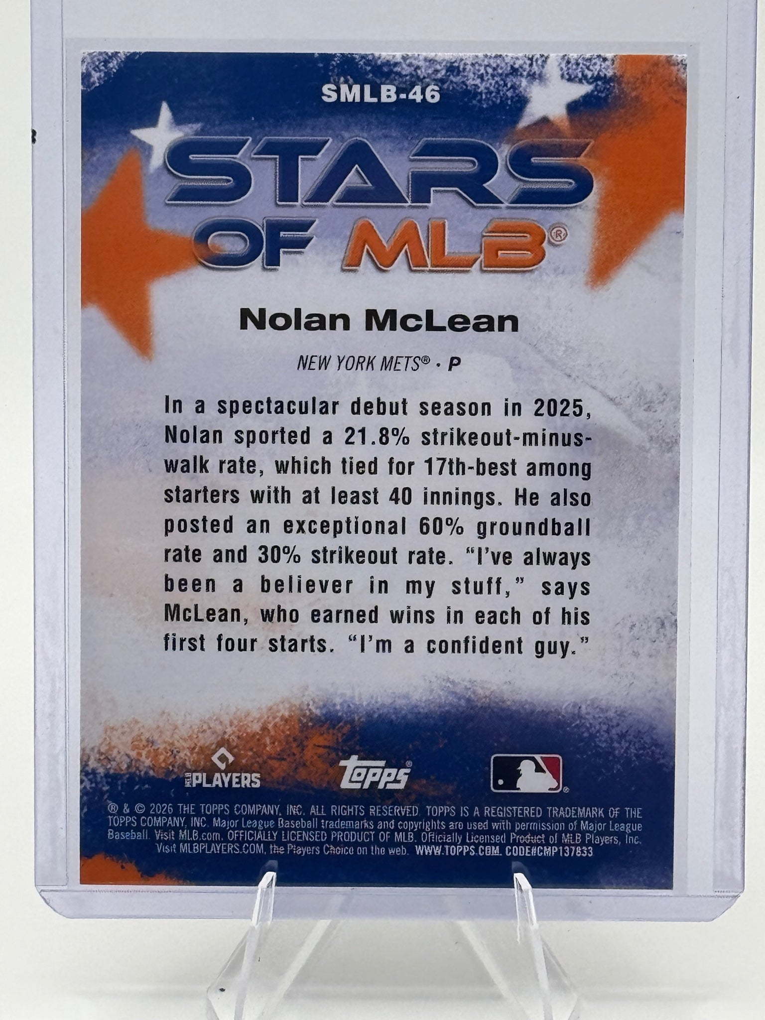 2026 Topps Nolan McLean #SMLB-46 Stars of MLB New York Mets Near Mint or Better