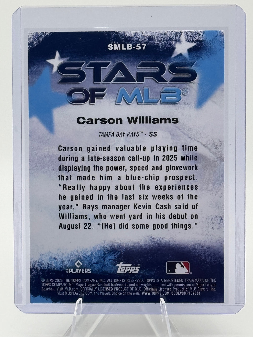 2026 Topps Carson Williams #SMLB-57 Stars of MLB Tampa Bay Rays Near Mint