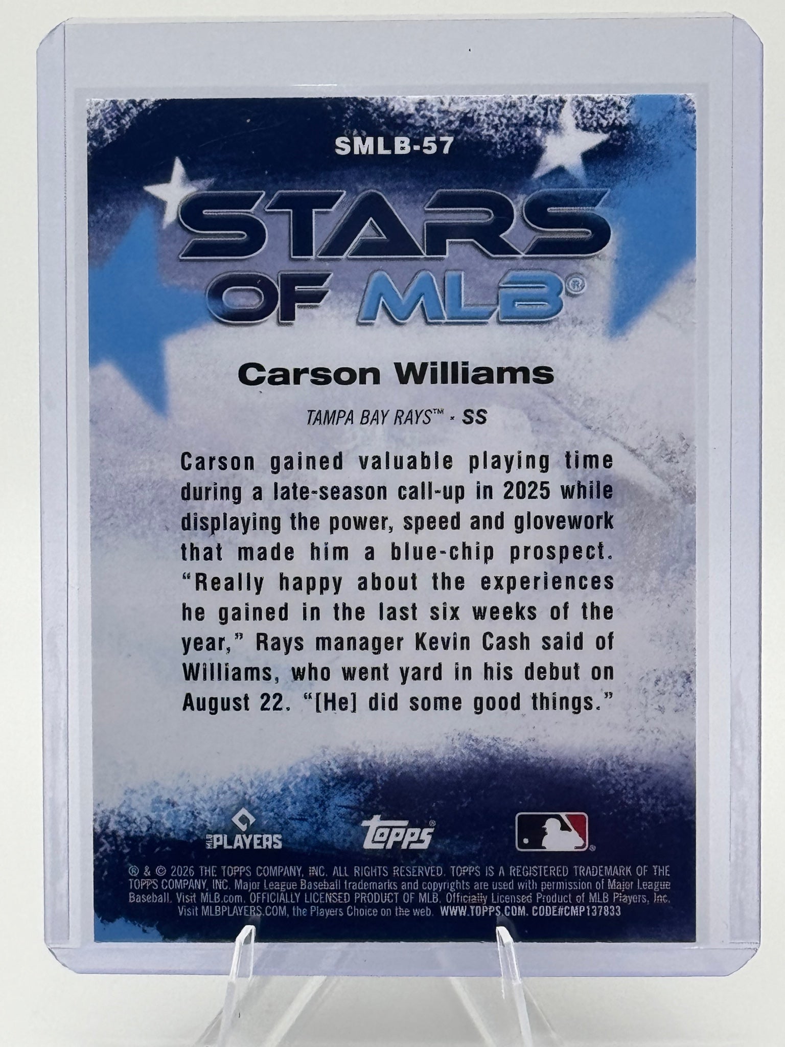 2026 Topps Carson Williams #SMLB-57 Stars of MLB Tampa Bay Rays Near Mint
