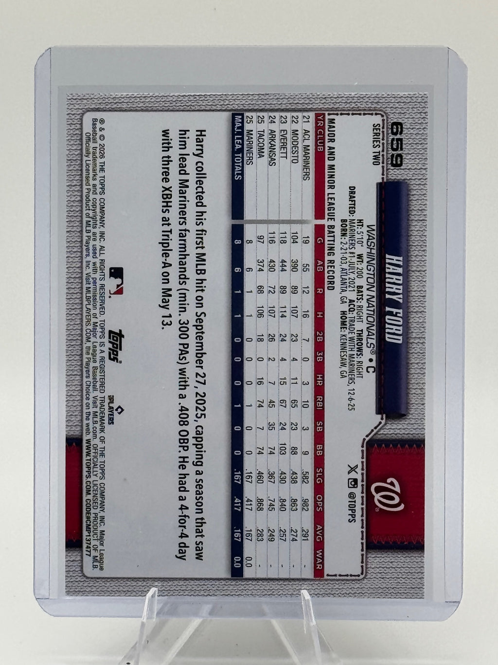 2026 Topps Harry Ford #659 Washington Nationals NM