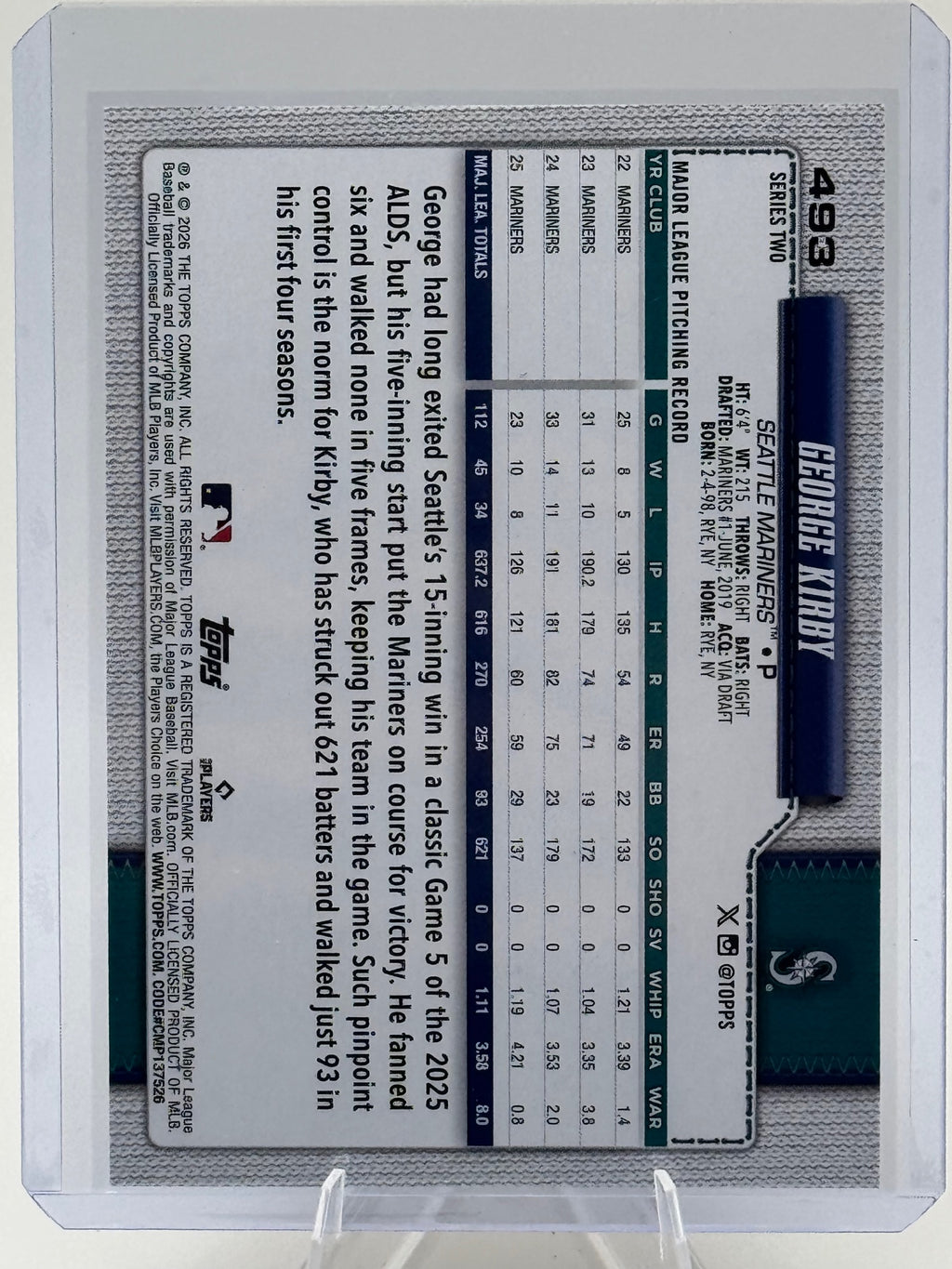 2026 Topps George Kirby #493 Holiday Seattle Mariners Near Mint or Better
