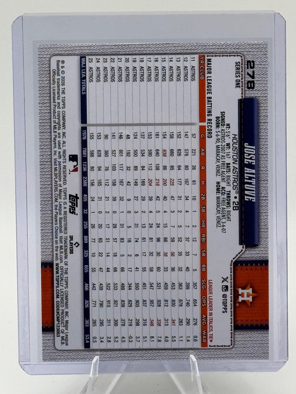 2026 Topps Jose Altuve #278 Houston Astros Near Mint or Better