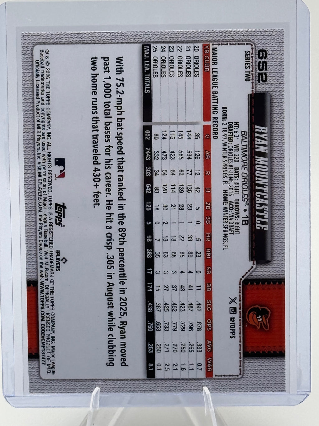 2026 Topps Ryan Mountcastle #652 Holo Foil Baltimore Orioles Near Mint or Better