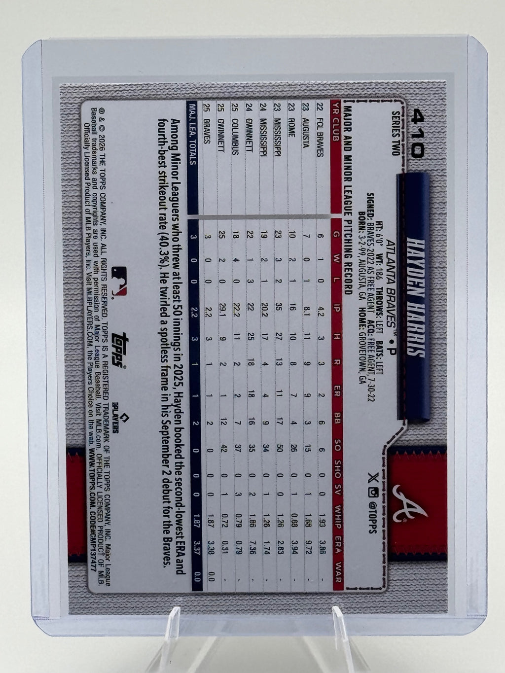 2026 Topps Hayden Harris #410 Rainbow Foil Atlanta Braves Near Mint or Better
