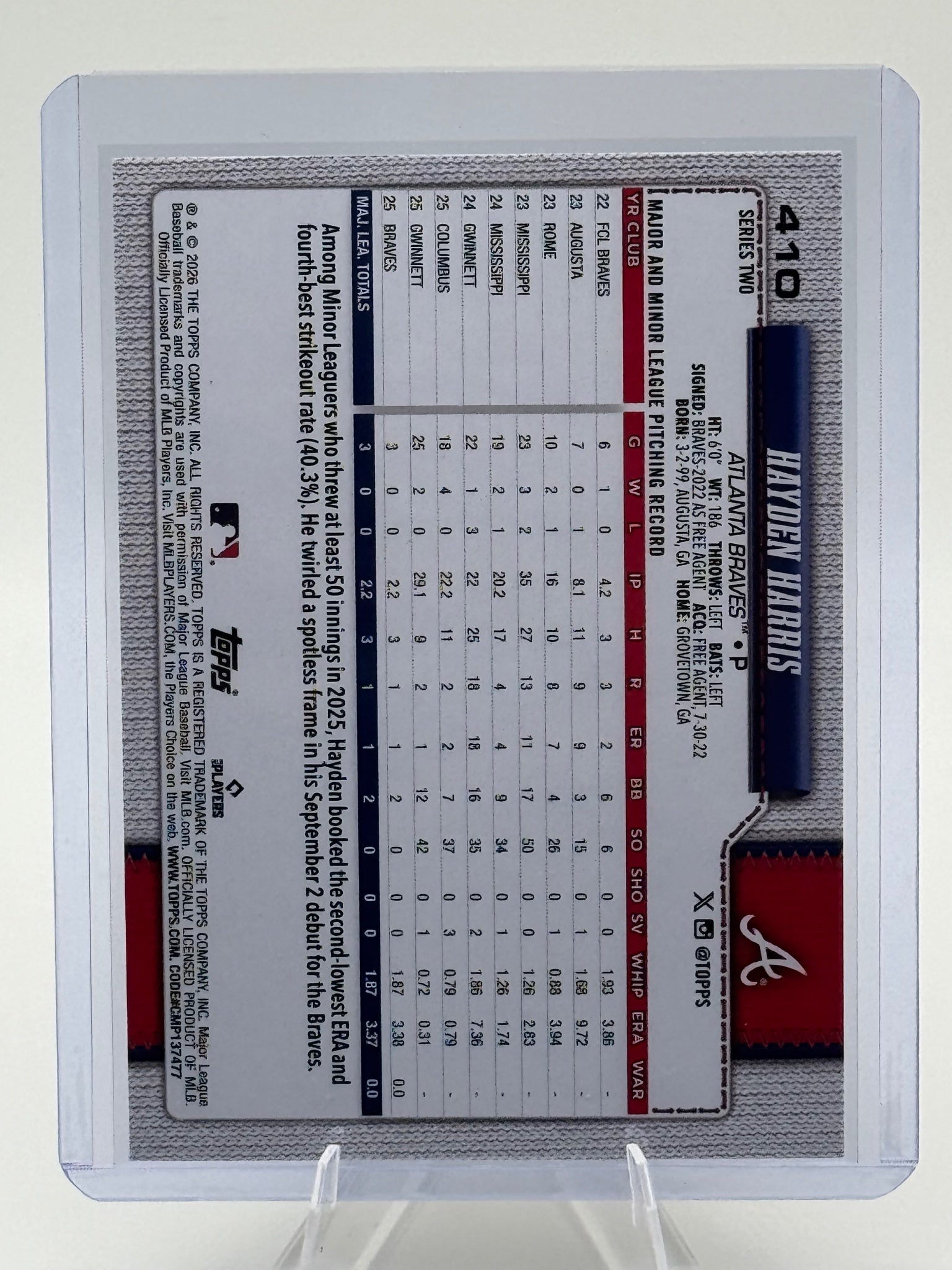 2026 Topps Hayden Harris #410 Rainbow Foil Atlanta Braves Near Mint or Better