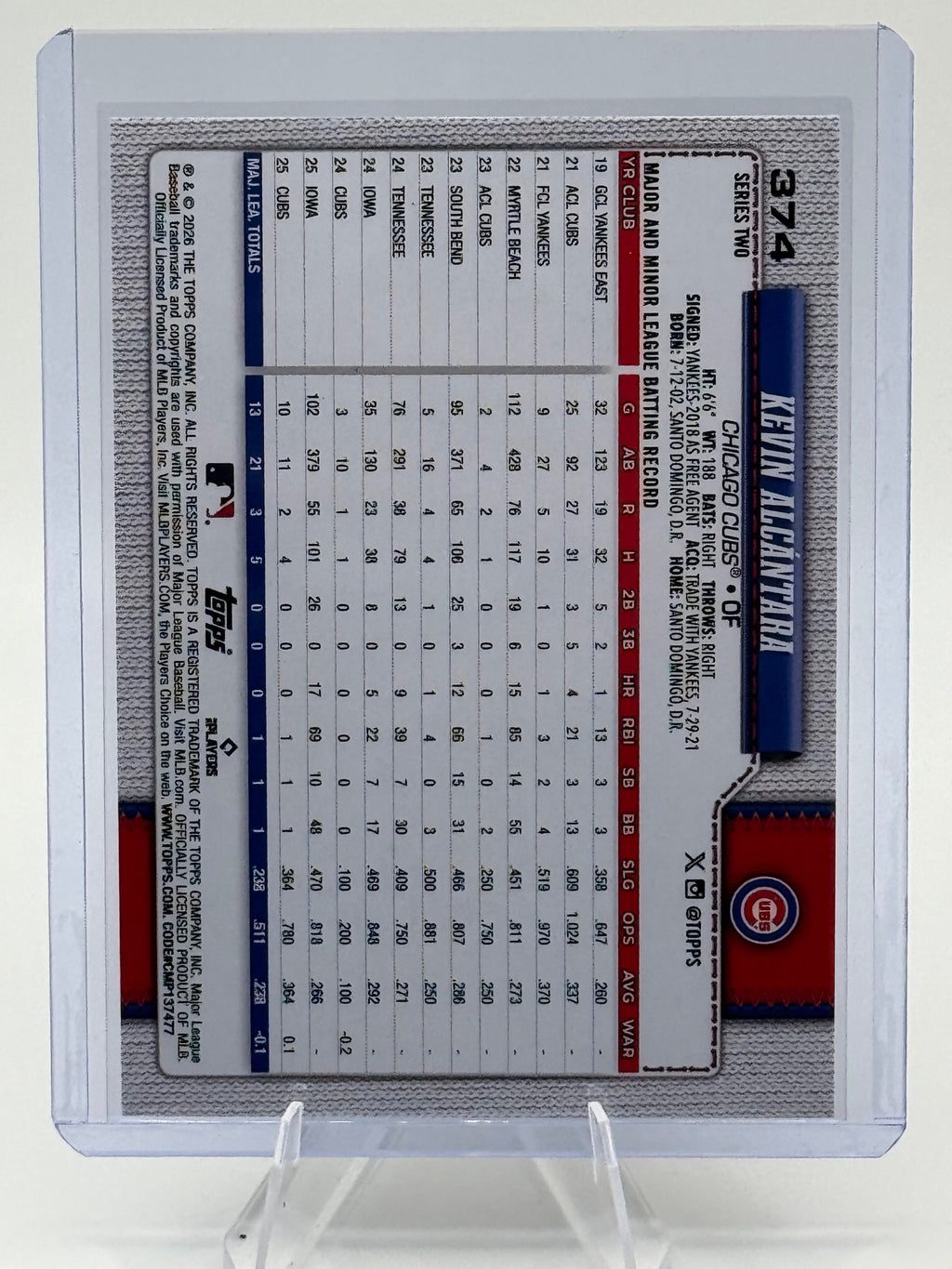 2026 Topps Kevin Alcántara #374 Silver Crackle Foil Chicago Cubs Near Mint