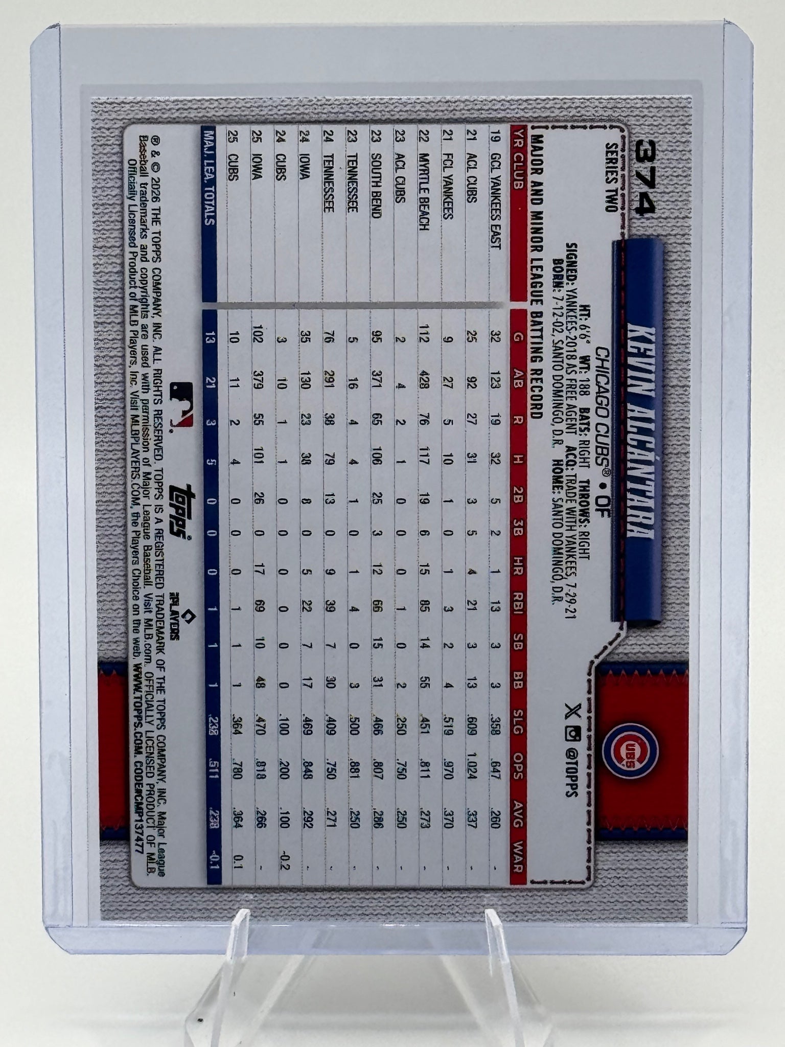 2026 Topps Kevin Alcántara #374 Silver Crackle Foil Chicago Cubs Near Mint