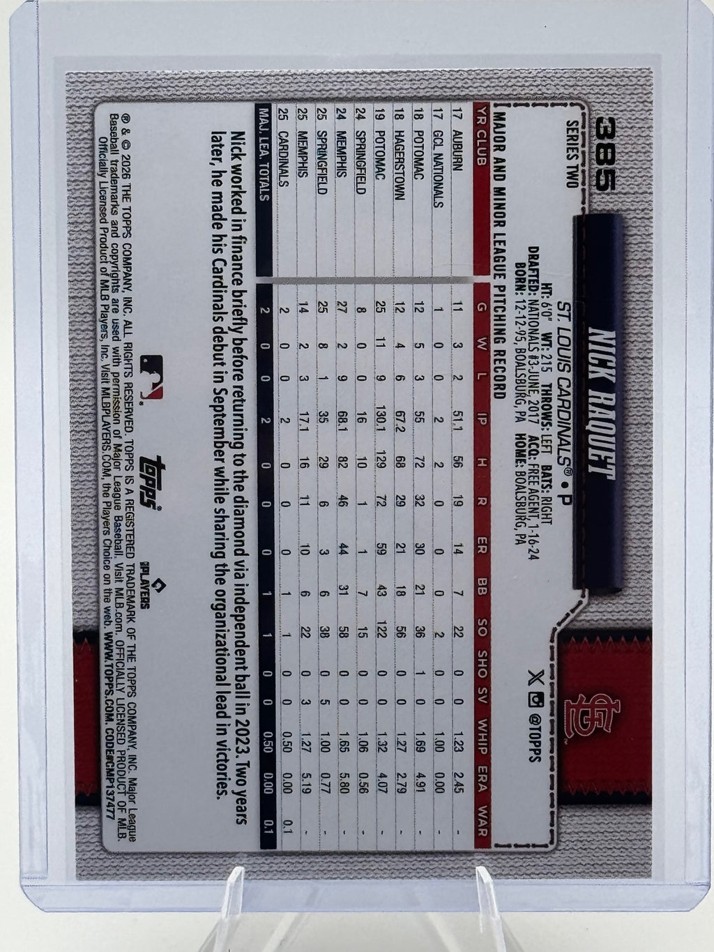 2026 Topps Nick Raquet #385 Silver Crackle Foil St. Louis Cardinals Near Mint