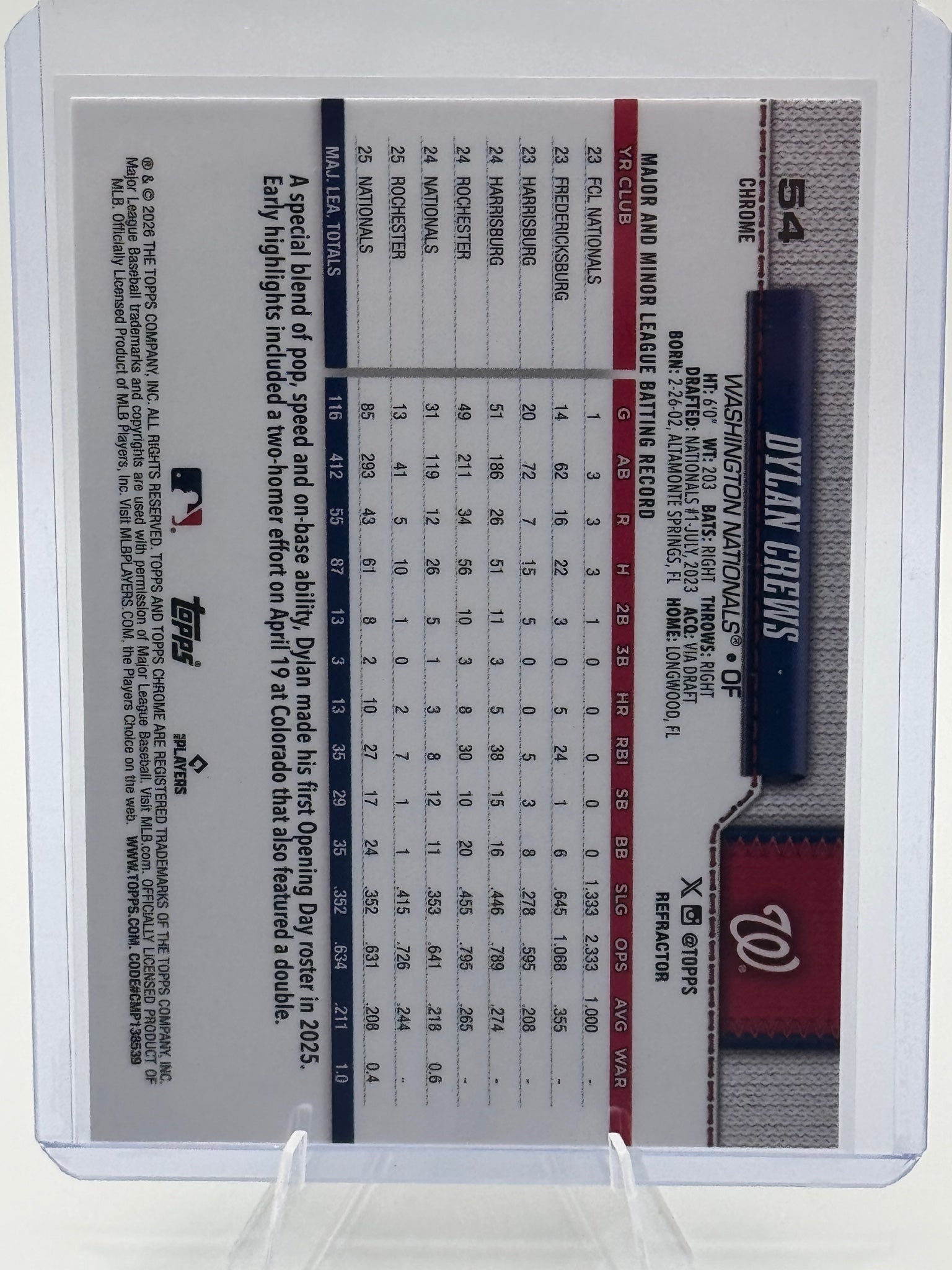 2026 Topps Chrome Dylan Crews #54 Refractors Washington Nationals NM