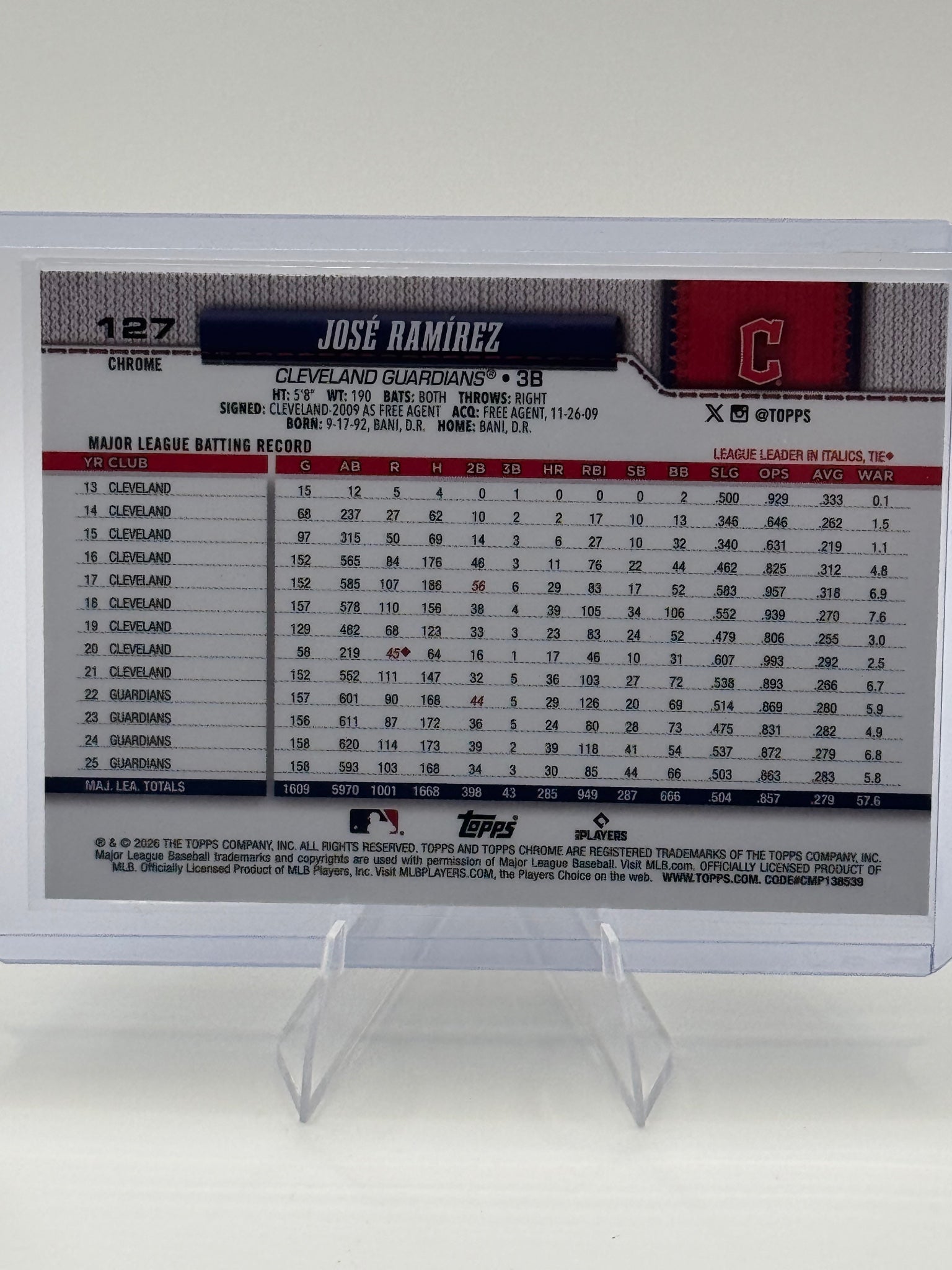2026 Topps Chrome José Ramírez #127 Cleveland Guardians Near Mint or Better