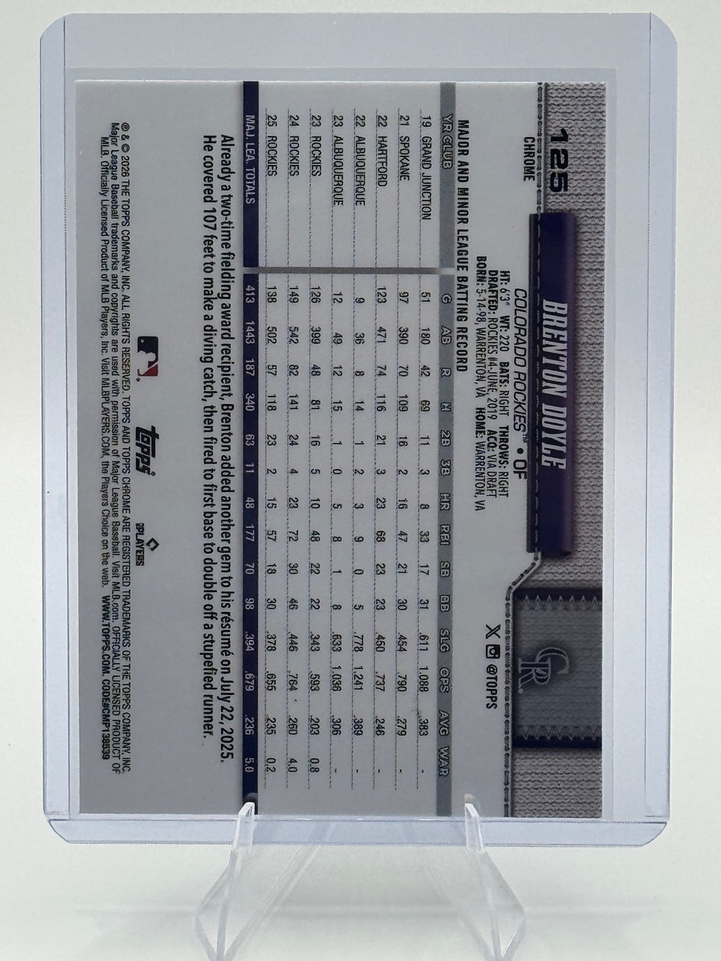 2026 Topps Chrome Brenton Doyle #125 Colorado Rockies Near Mint or Better