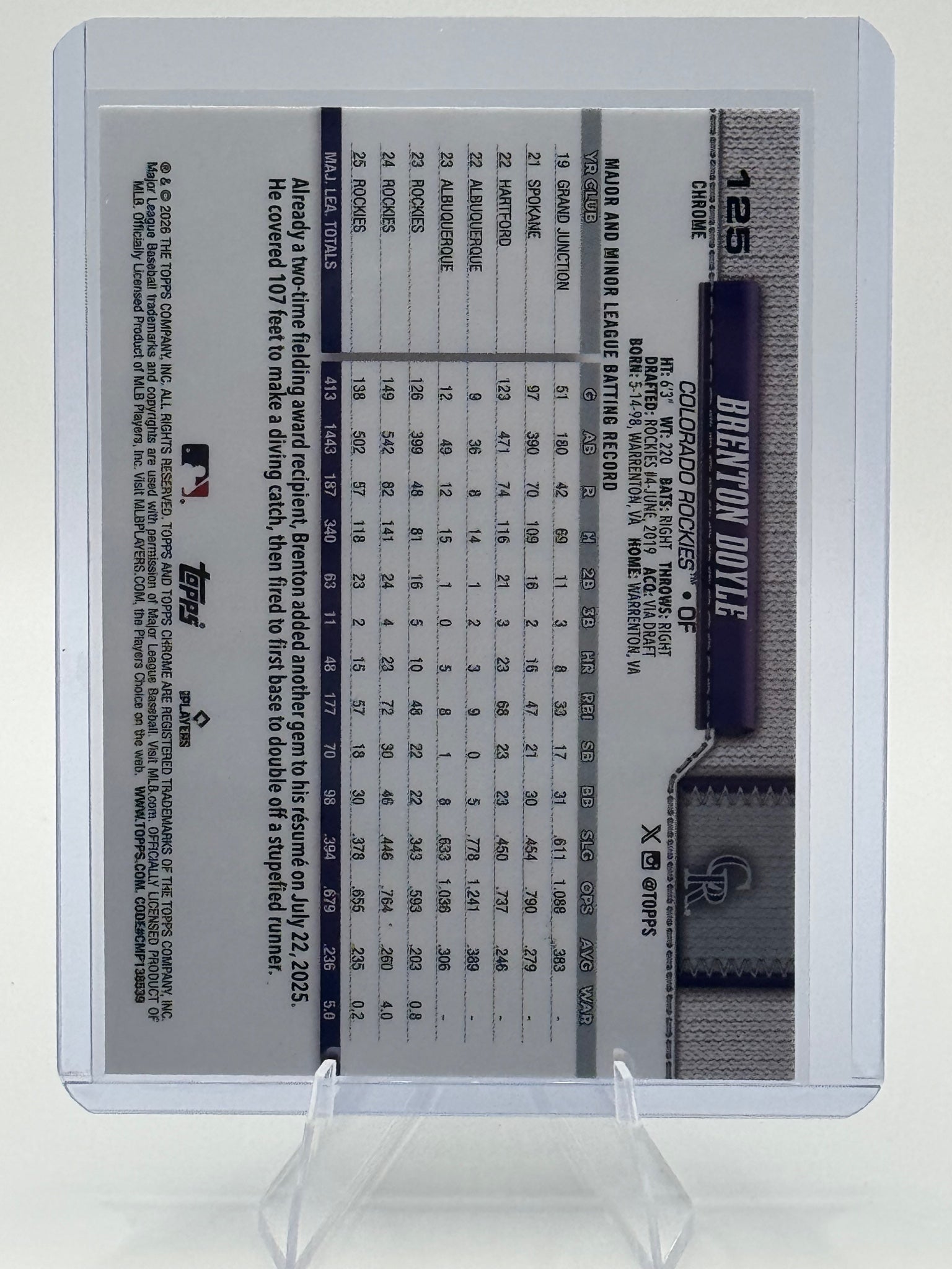 2026 Topps Chrome Brenton Doyle #125 Colorado Rockies Near Mint or Better
