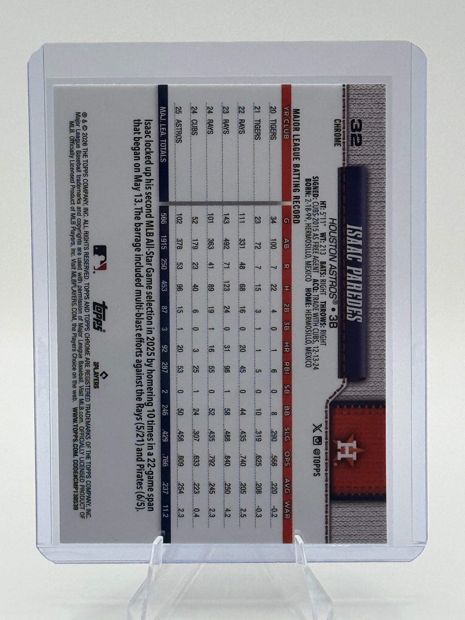 2026 Topps Chrome Isaac Paredes #32 Houston Astros Near Mint or Better
