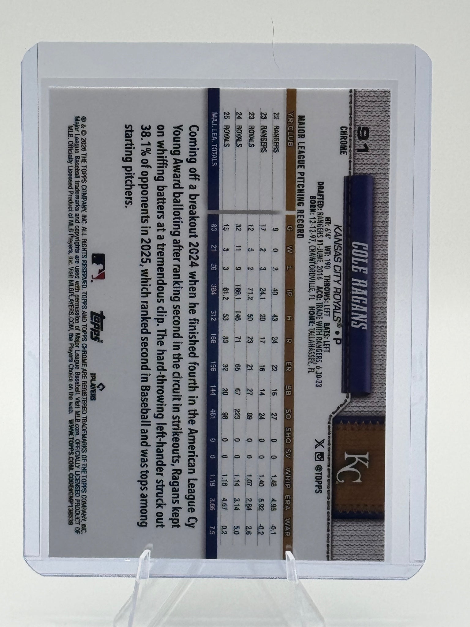 2026 Topps Chrome Cole Ragans #91 Kansas City Royals Near Mint or Better