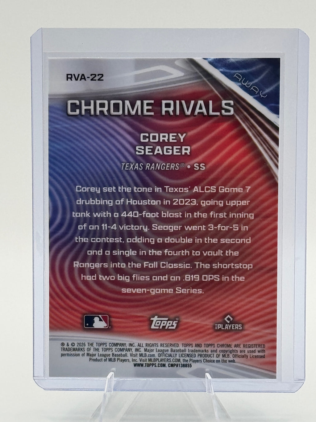 2026 Topps Chrome Corey Seager #RVA-22 Chrome Rivals Rangers NM