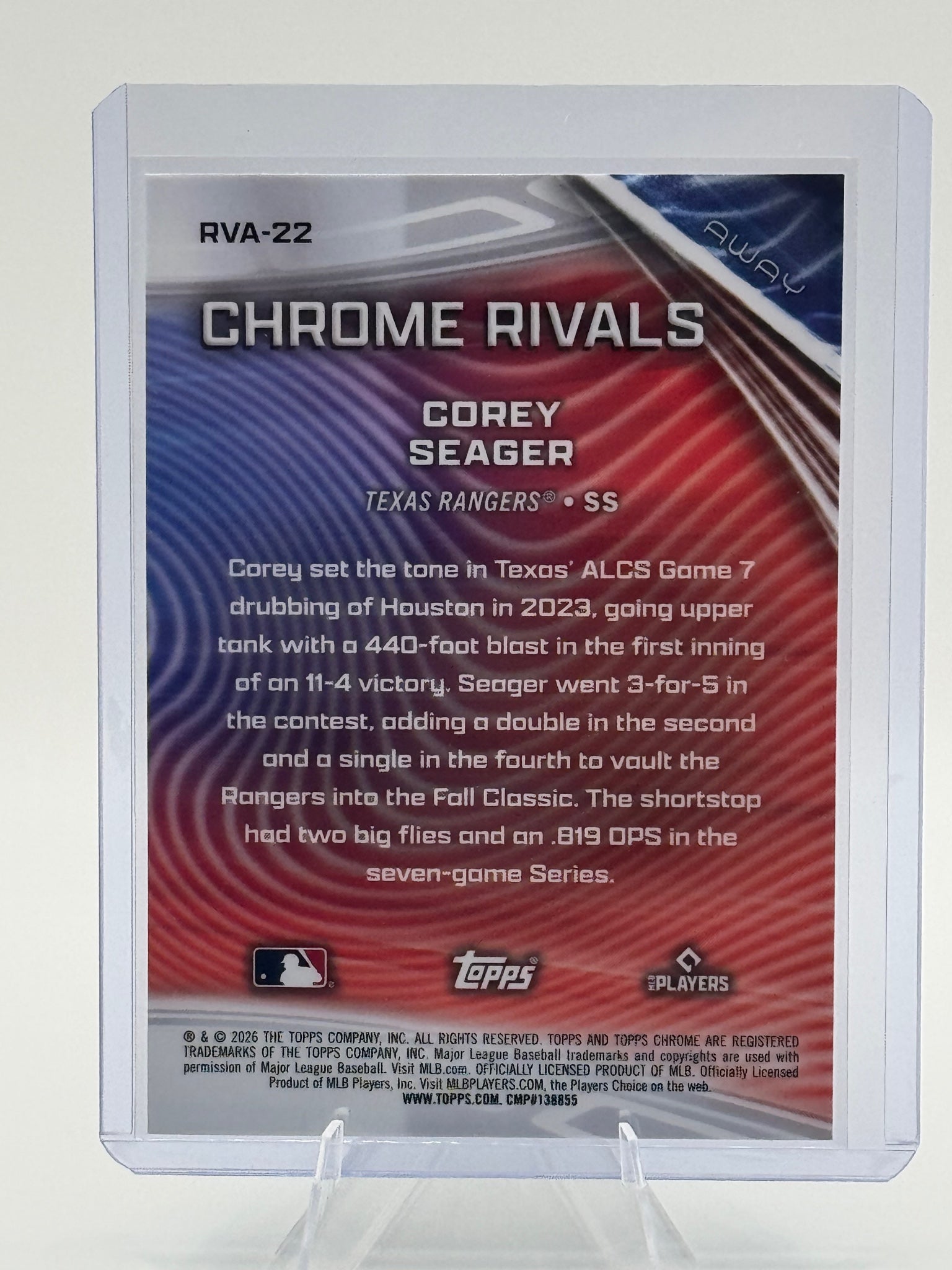 2026 Topps Chrome Corey Seager #RVA-22 Chrome Rivals Rangers NM