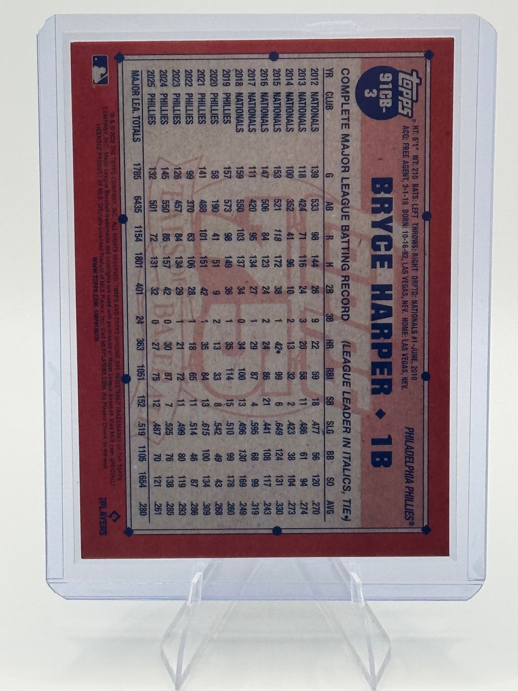 2026 Topps Chrome Bryce Harper #91CB-3 1991 Topps Chrome Baseball Phillies NM
