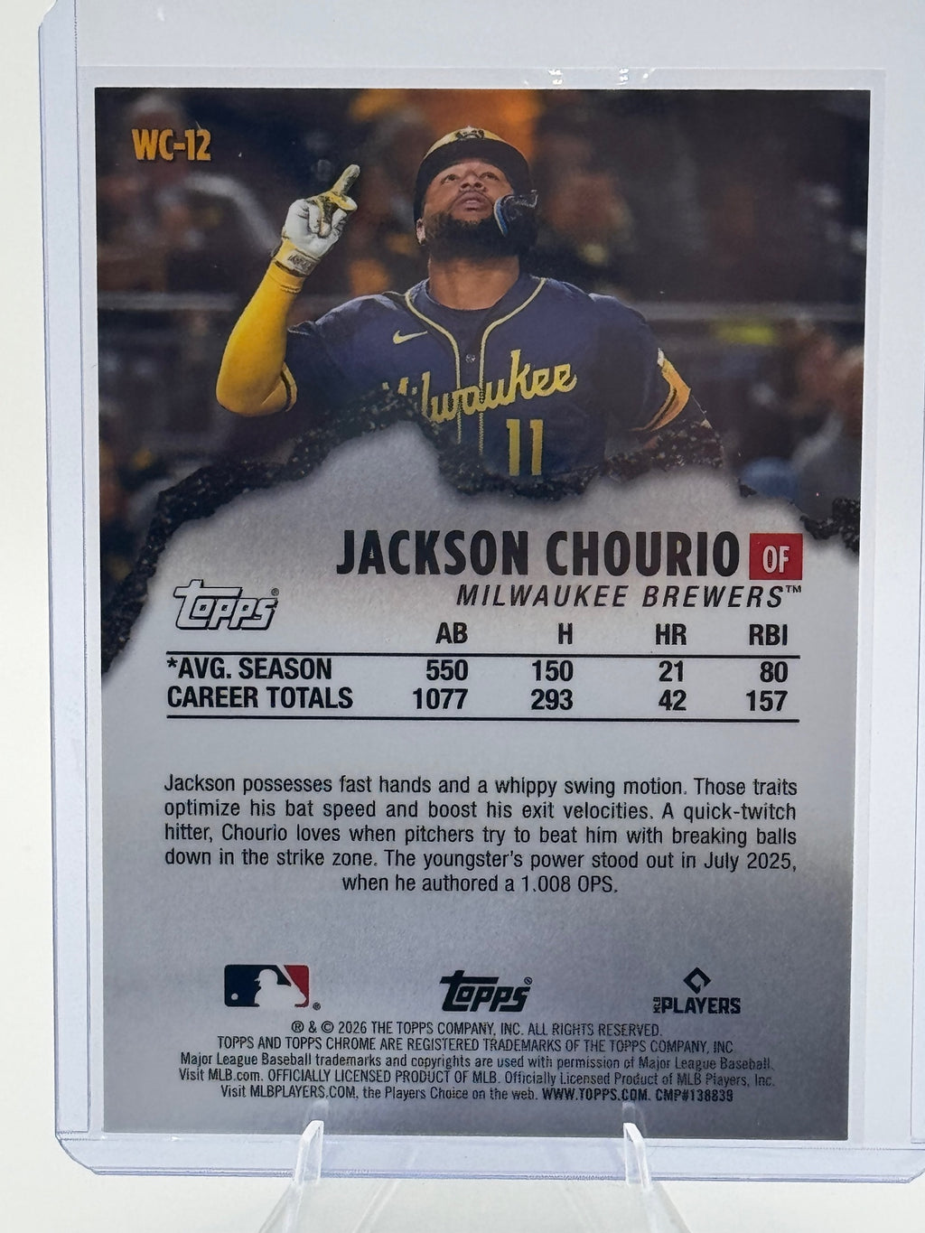 2026 Topps Chrome Jackson Chourio #WC-12 Wrecking Crew Milwaukee Brewers NM