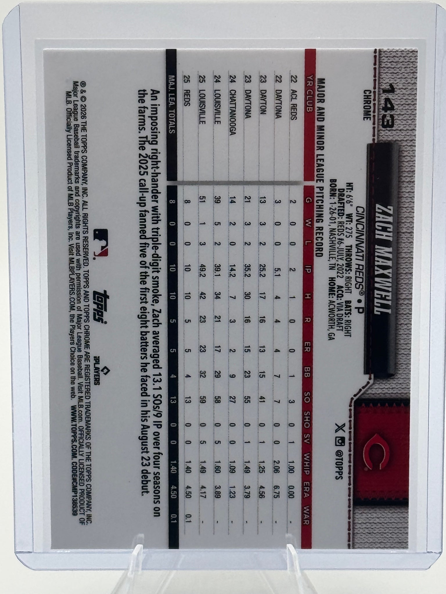 2026 Topps Chrome Zach Maxwell #143 Cincinnati Reds Near Mint or Better