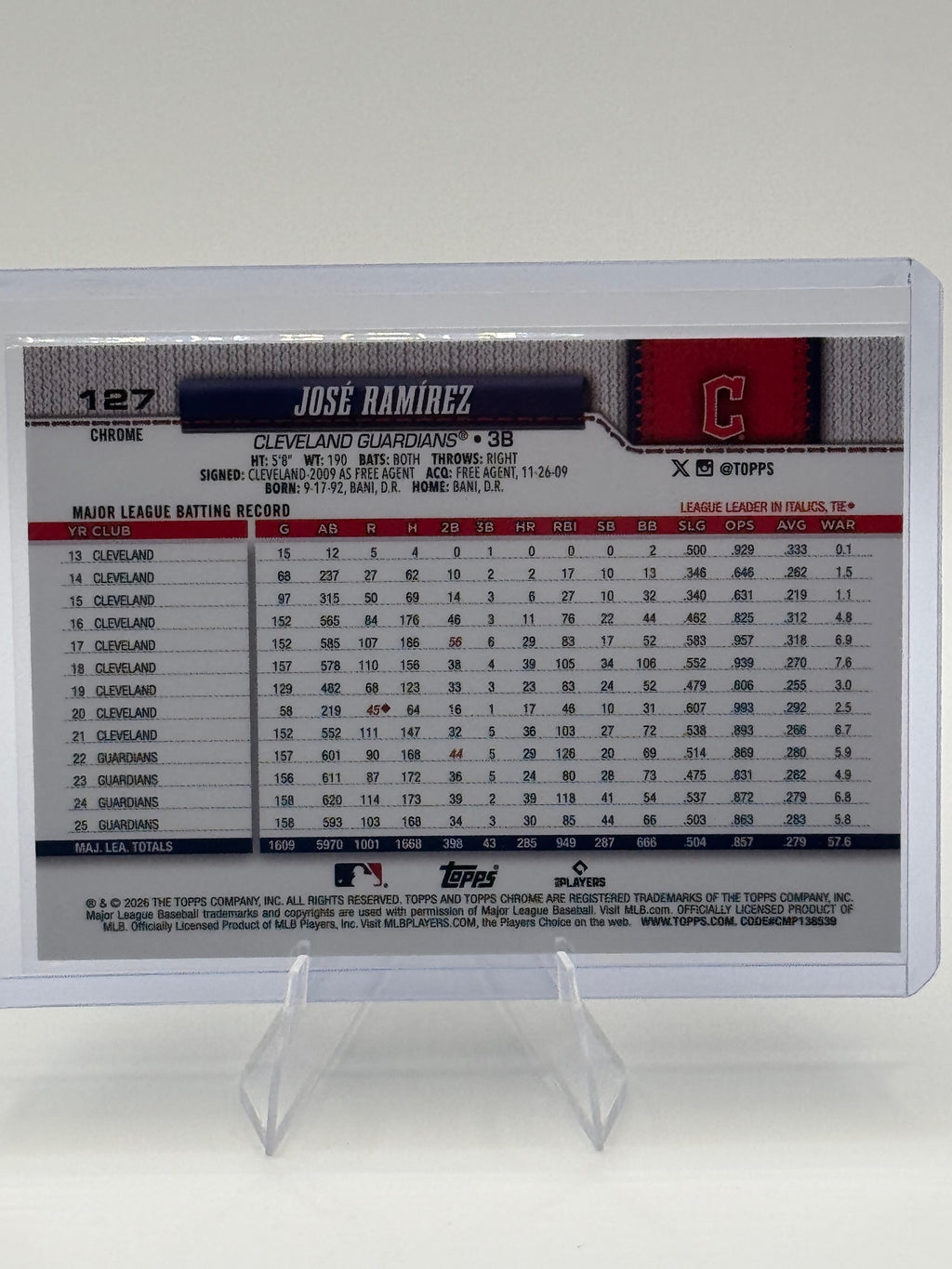 2026 Topps Chrome José Ramírez #127 Cleveland Guardians Near Mint or Better
