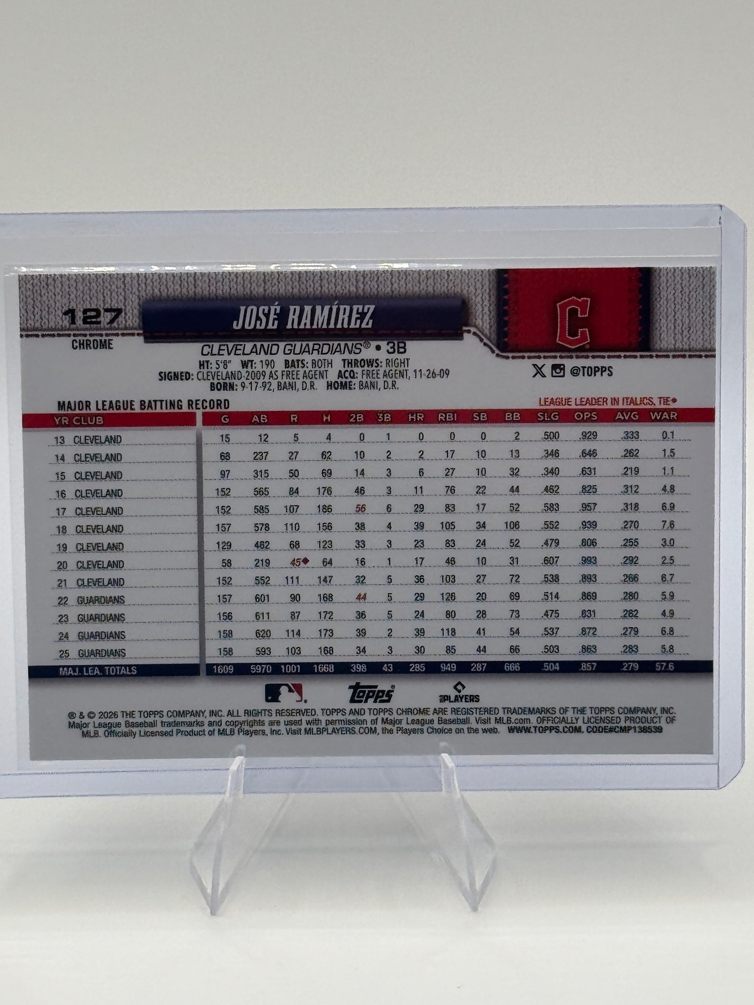 2026 Topps Chrome José Ramírez #127 Cleveland Guardians Near Mint or Better