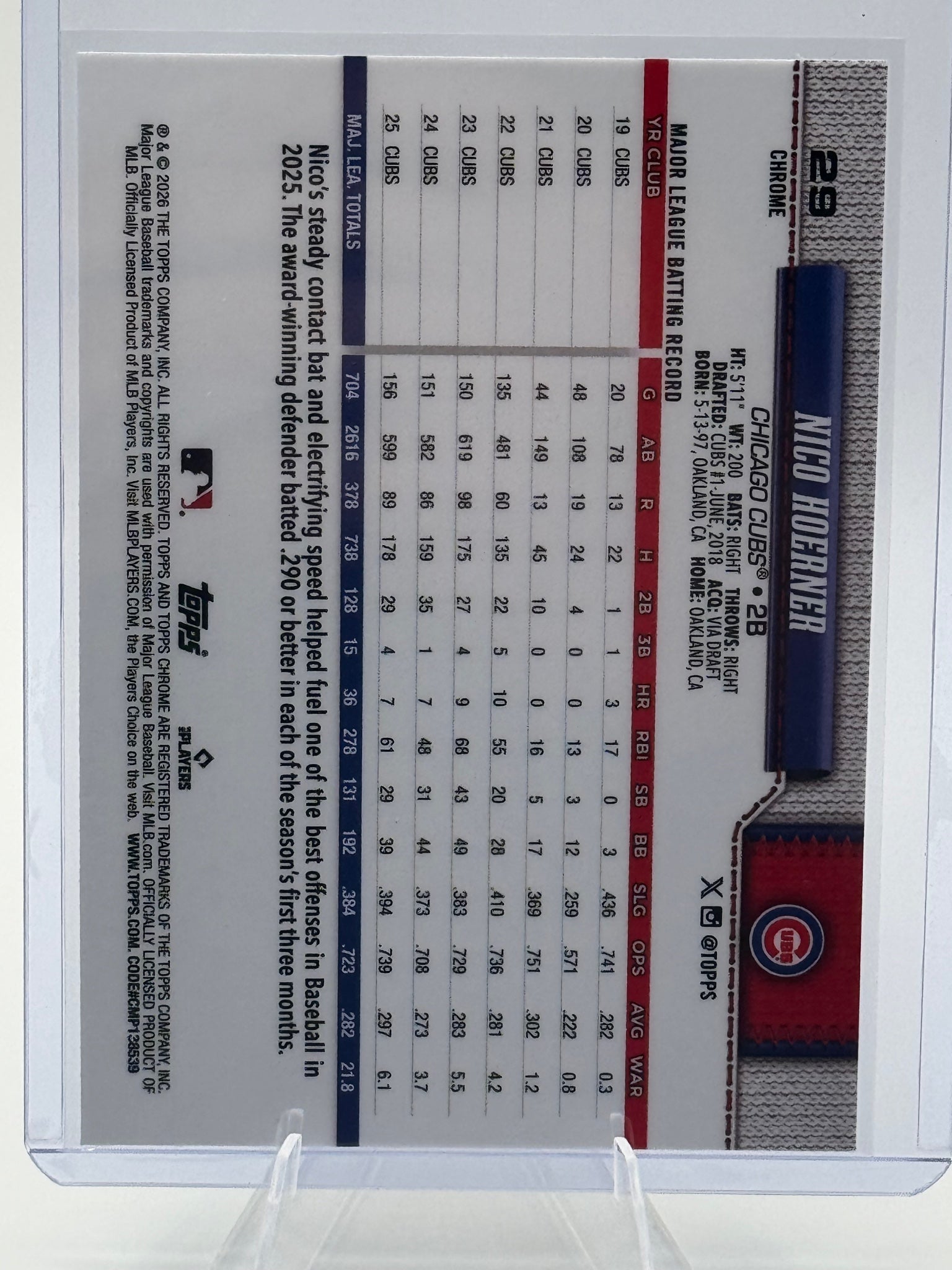 2026 Topps Chrome Nico Hoerner #29 Chicago Cubs Near Mint or Better