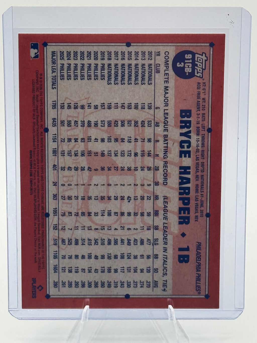 2026 Topps Chrome Bryce Harper #91CB-3 1991 Topps Chrome Baseball Phillies NM