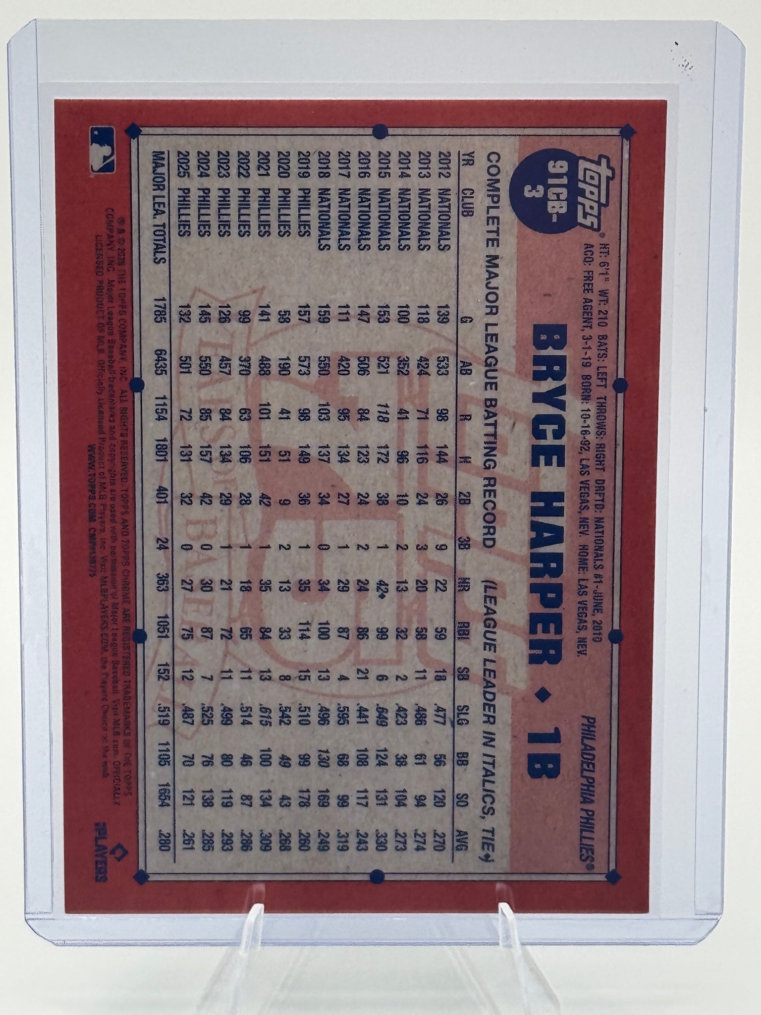 2026 Topps Chrome Bryce Harper #91CB-3 1991 Topps Chrome Baseball Phillies NM