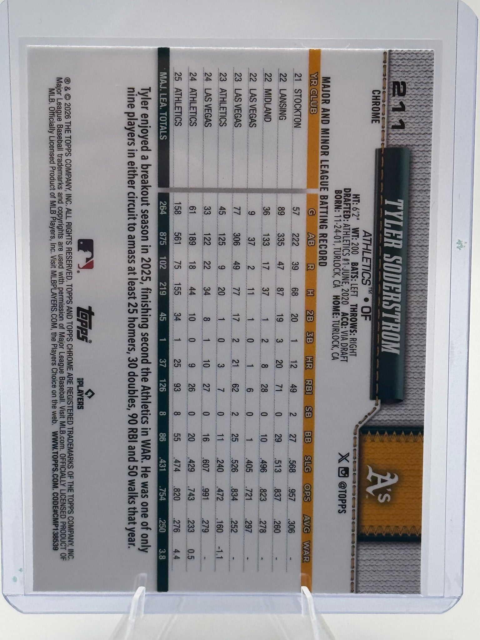 2026 Topps Chrome Tyler Soderstrom #211 Athletics Near Mint or Better