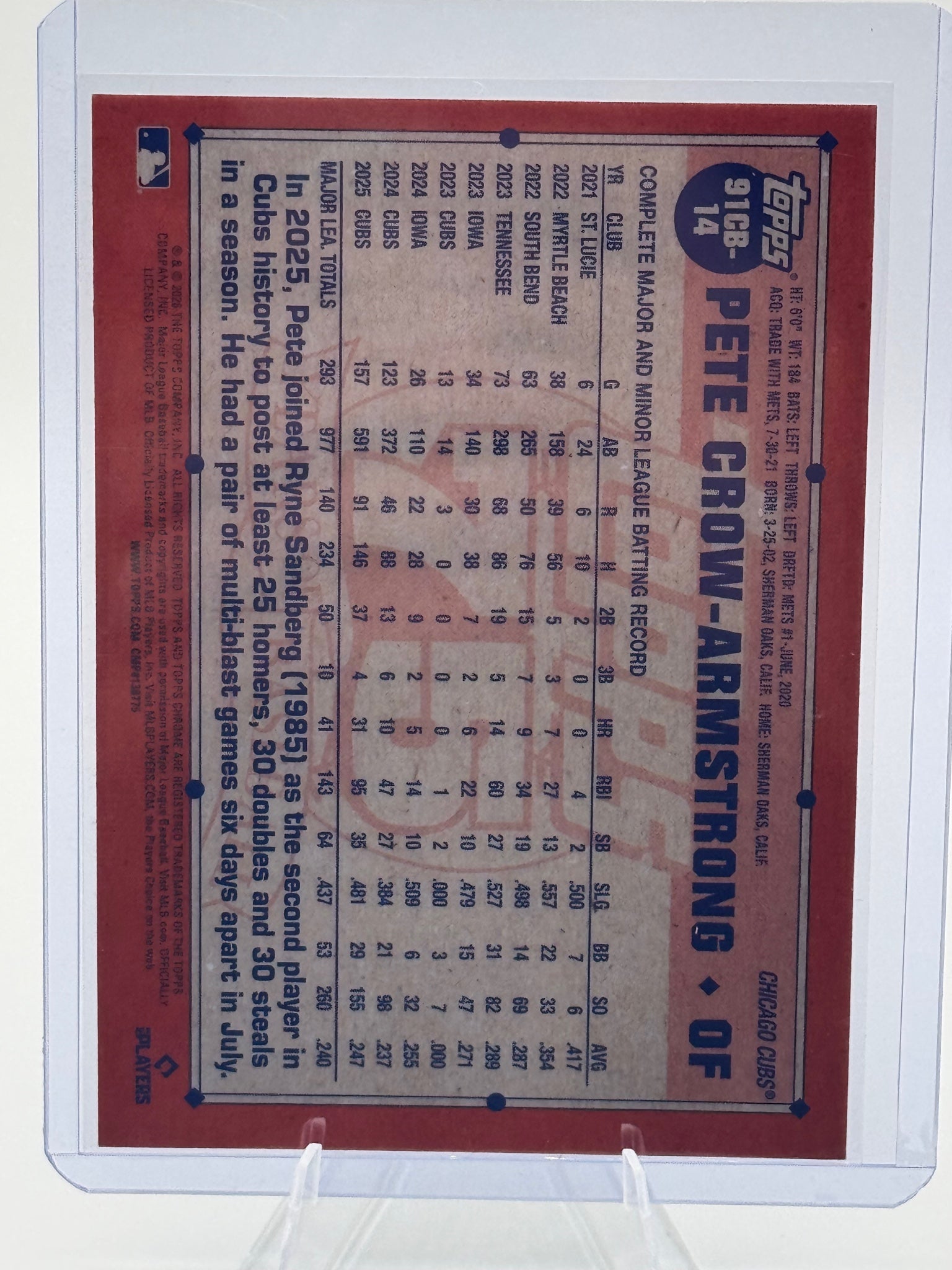 2026 Topps Chrome Pete Crow-Armstrong #91CB-14 1991 Cubs NM