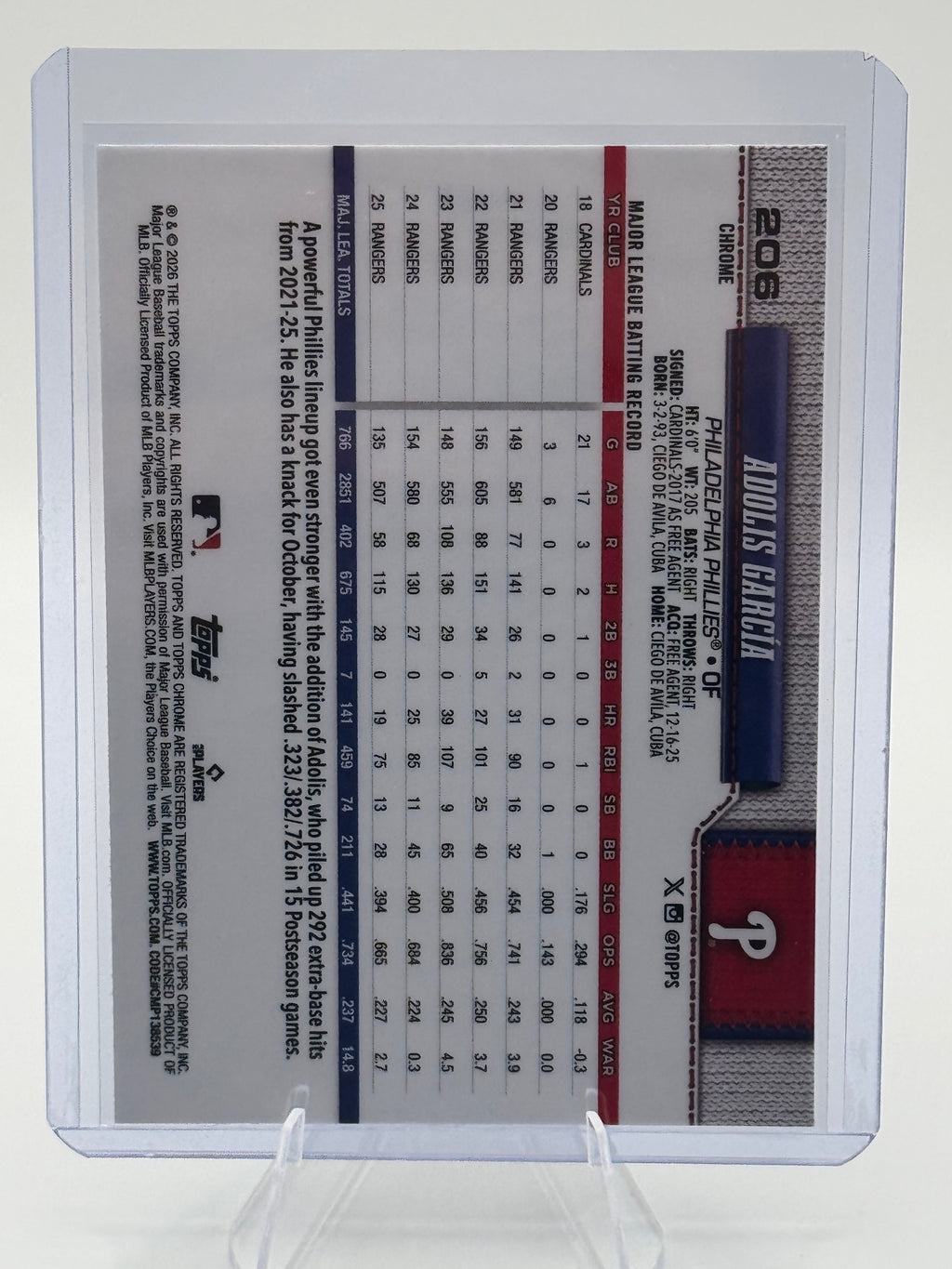 2026 Topps Chrome Adolis García #206 Philadelphia Phillies Near Mint or Better