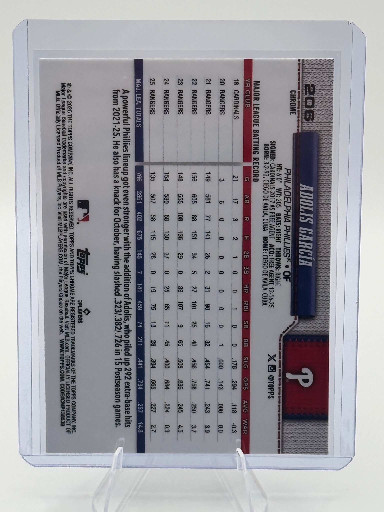 2026 Topps Chrome Adolis García #206 Philadelphia Phillies Near Mint or Better