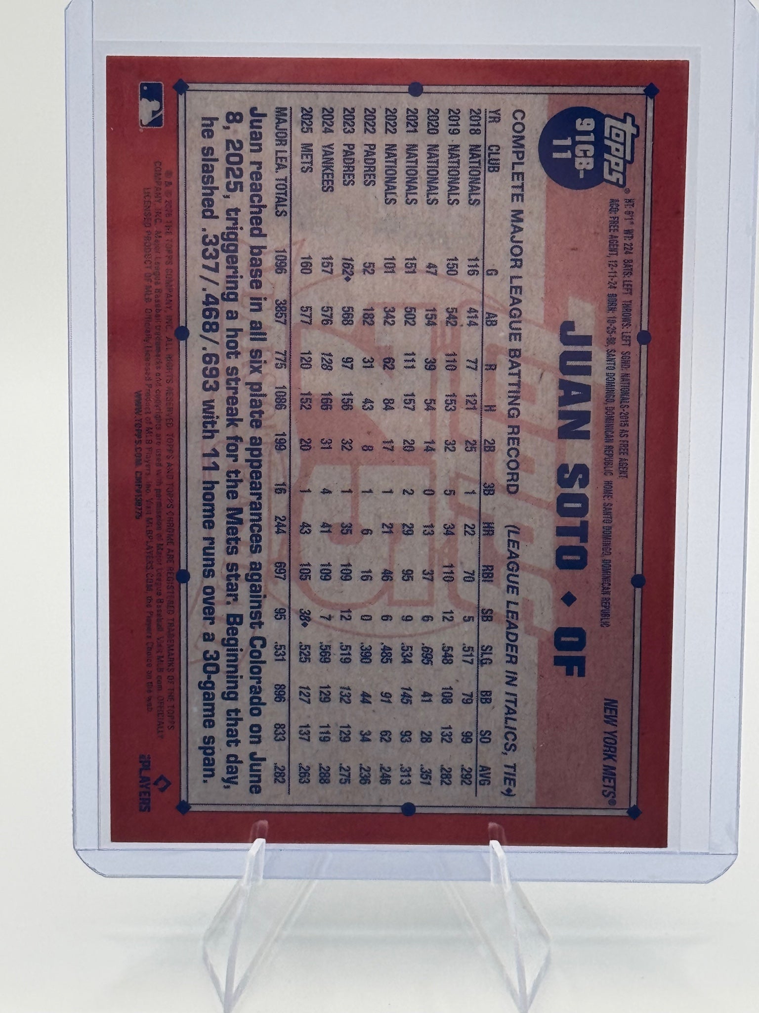 2026 Topps Chrome Juan Soto #91CB-11 1991 Topps Chrome Baseball New York Mets NM